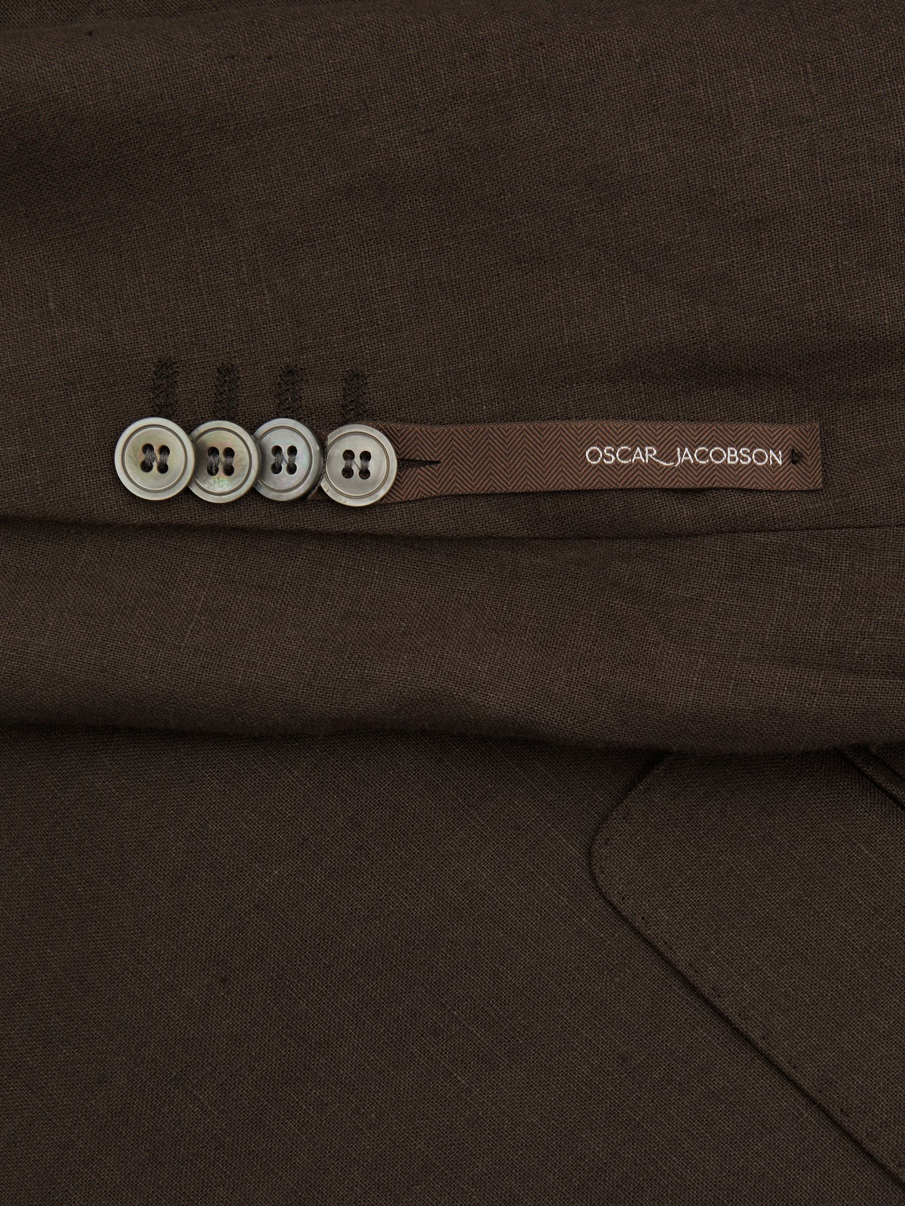Oscar Jacobson Linen Double Breasted Blazer in Brown - Image 7 of 7