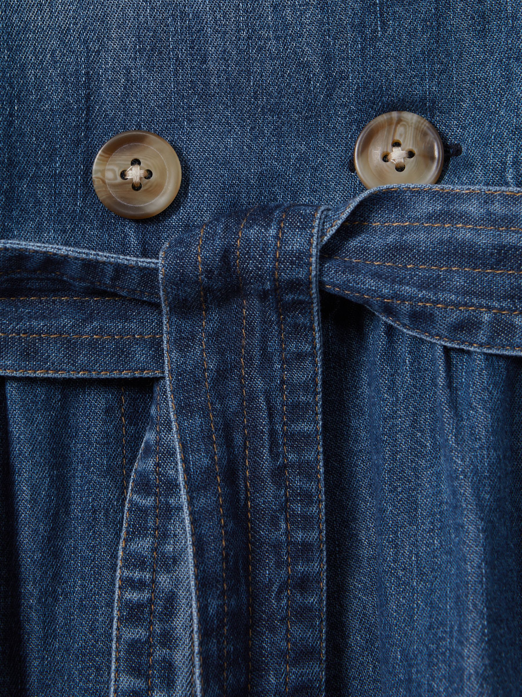 9-13 yrs Denim Puff Sleeve Belted Dress in Blue - Image 4 of 4