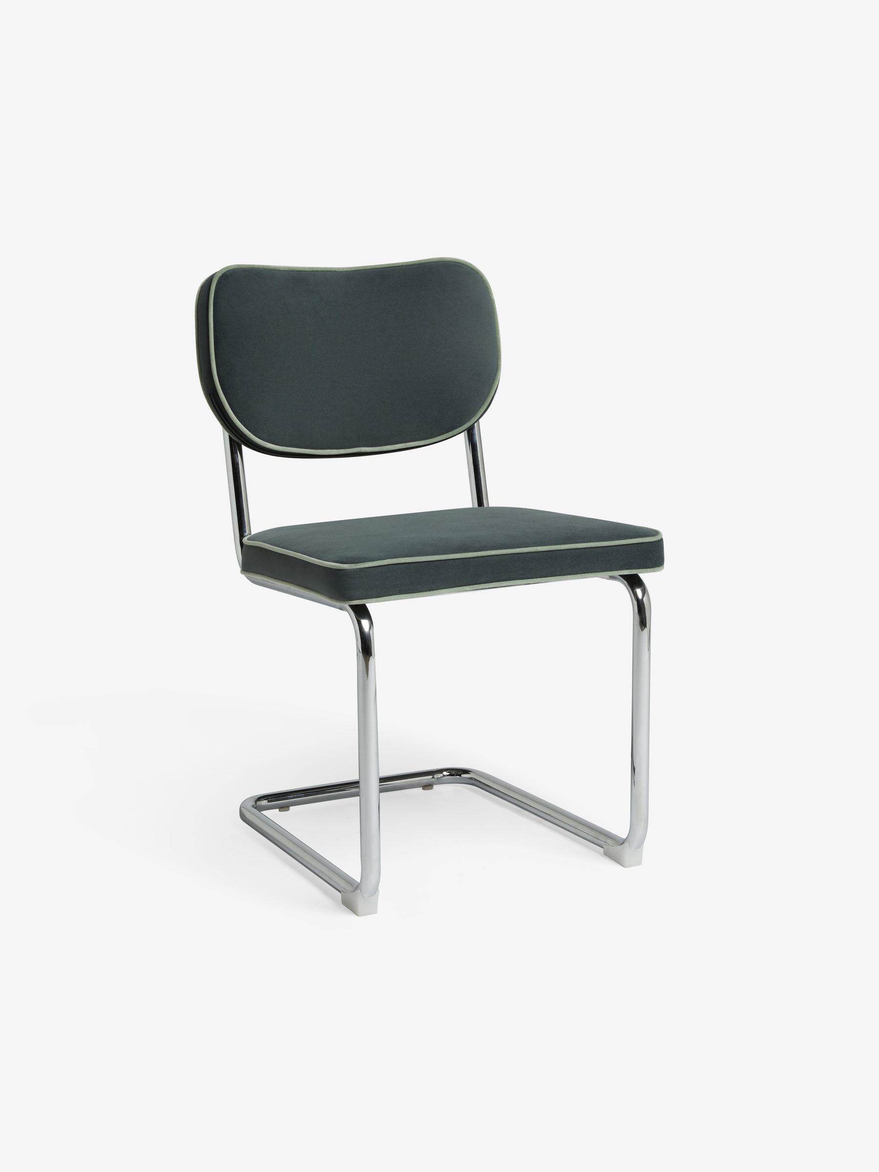Set of 2 Parker Dining Chairs in Velvet in Grey with Jade Green Piping - Image 5 of 6