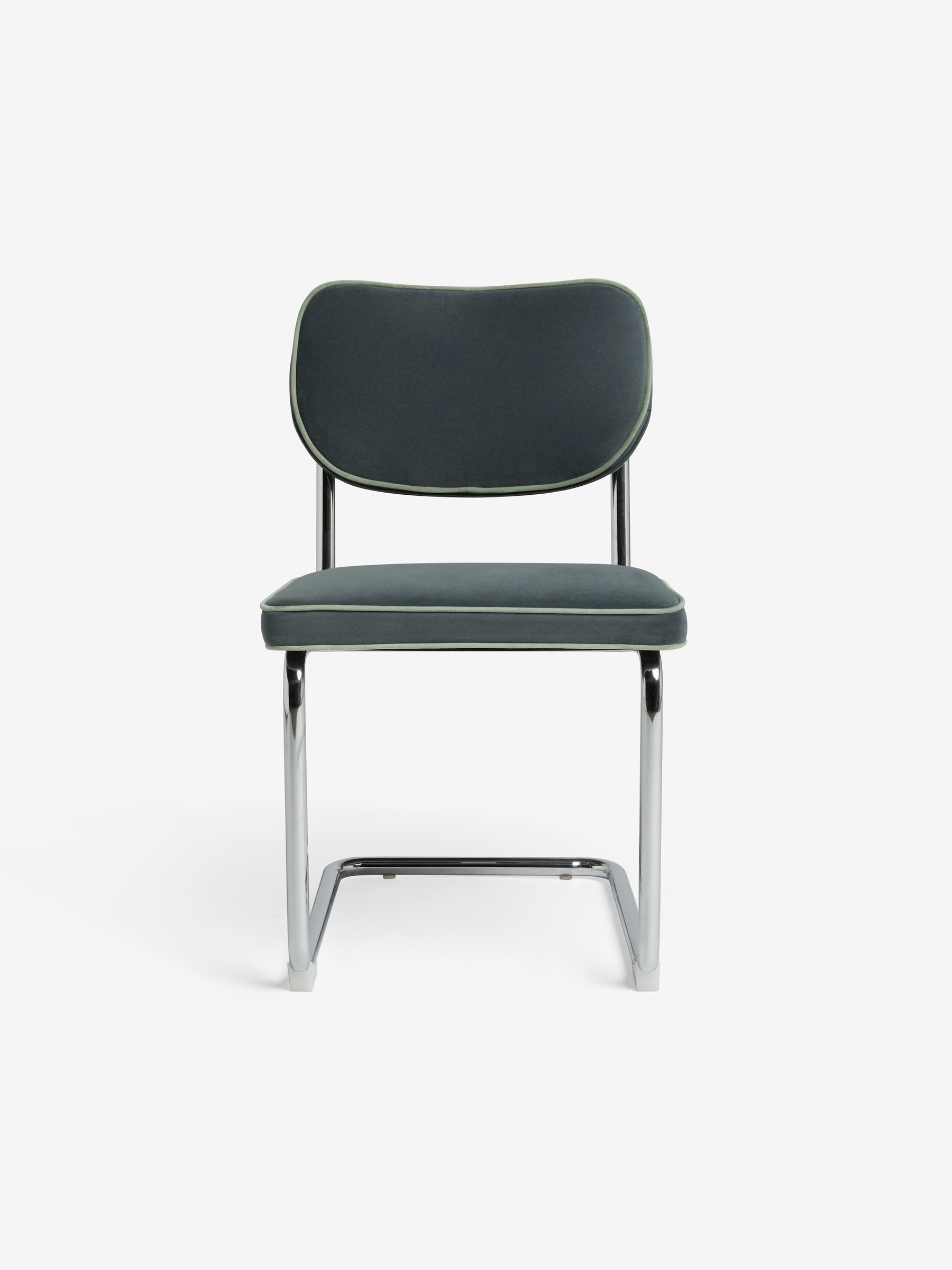 Set of 2 Parker Dining Chairs in Velvet in Grey with Jade Green Piping - Image 6 of 6