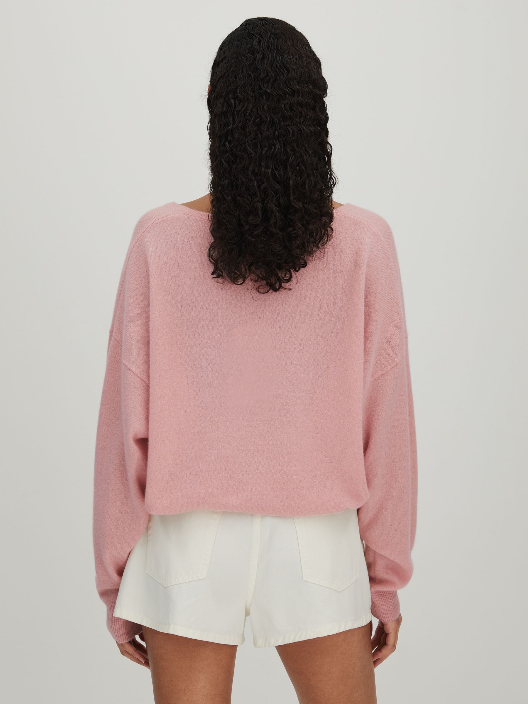 CRUSH Collection Cashmere V-Neck Jumper in Pink - Image 4 of 5