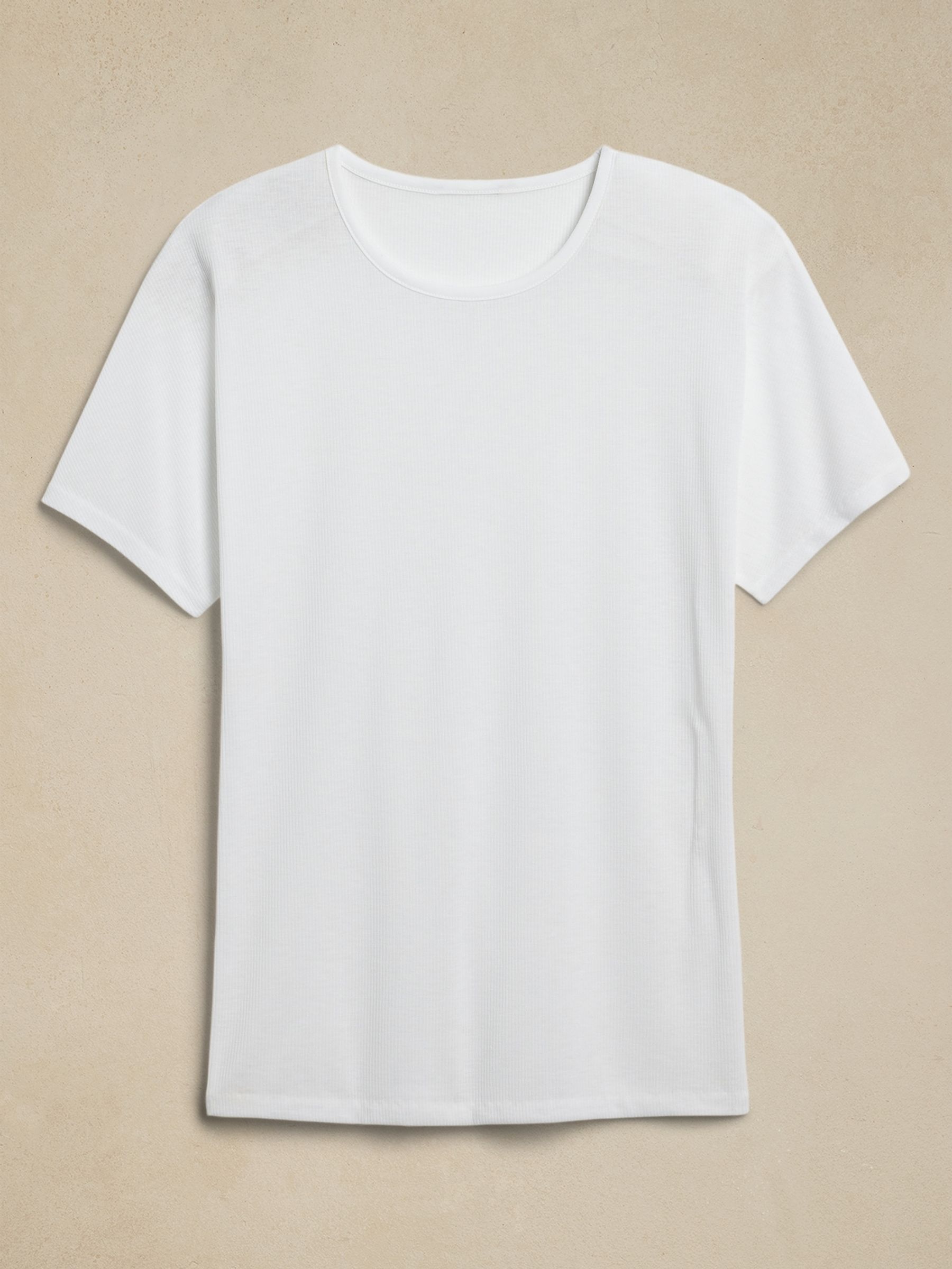 Banana Republic White Sheer Ribbed Crew Neck T-Shirt - Image 4 of 4