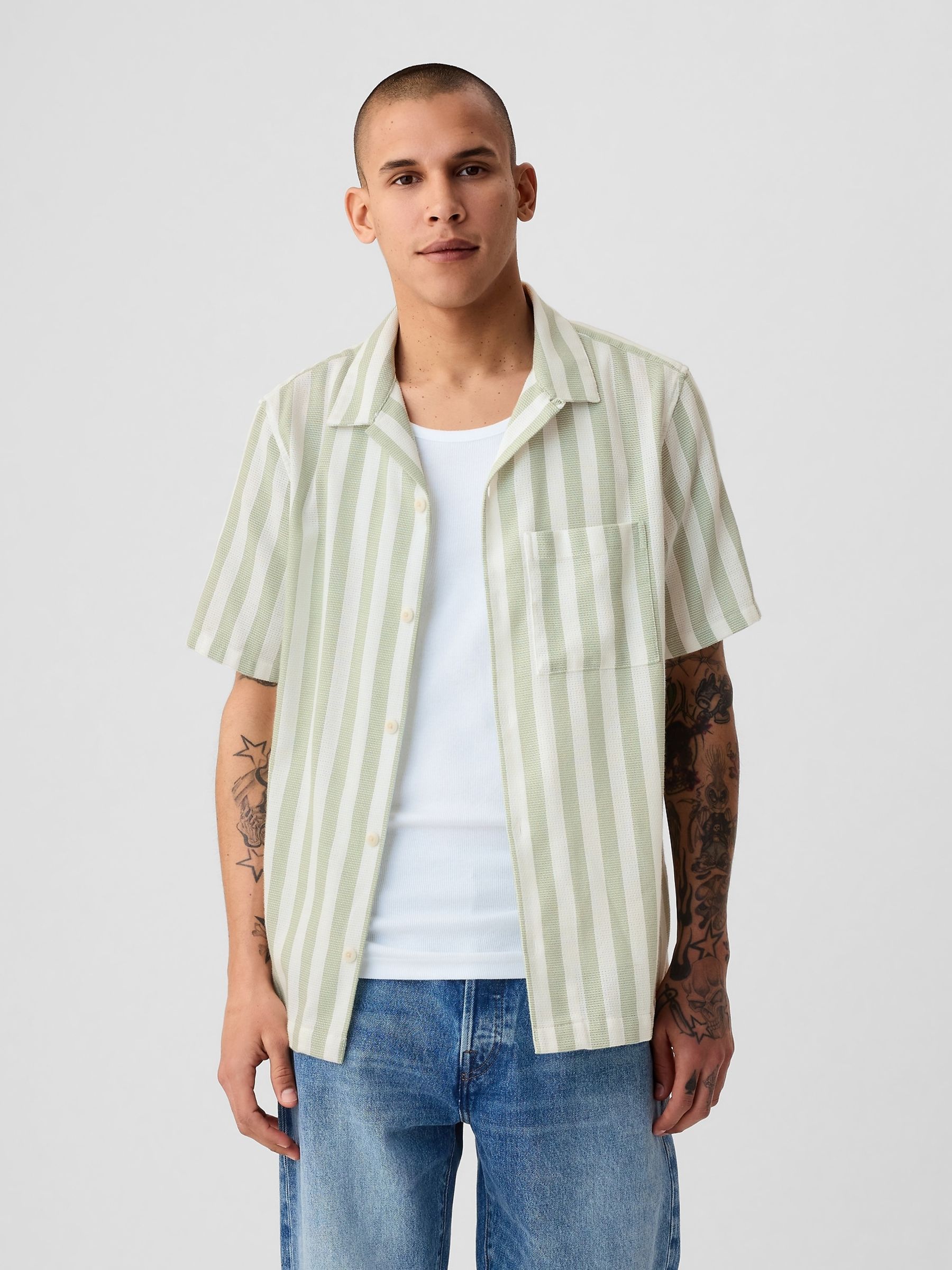 Green Textured Resort Short Sleeve Shirt - Image 1 of 5