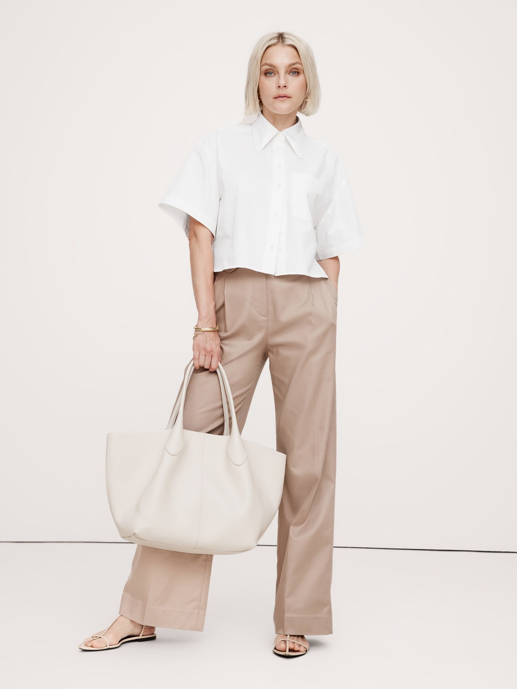 Banana Republic White The Boxy Crop Short-Sleeve Shirt - Image 1 of 2