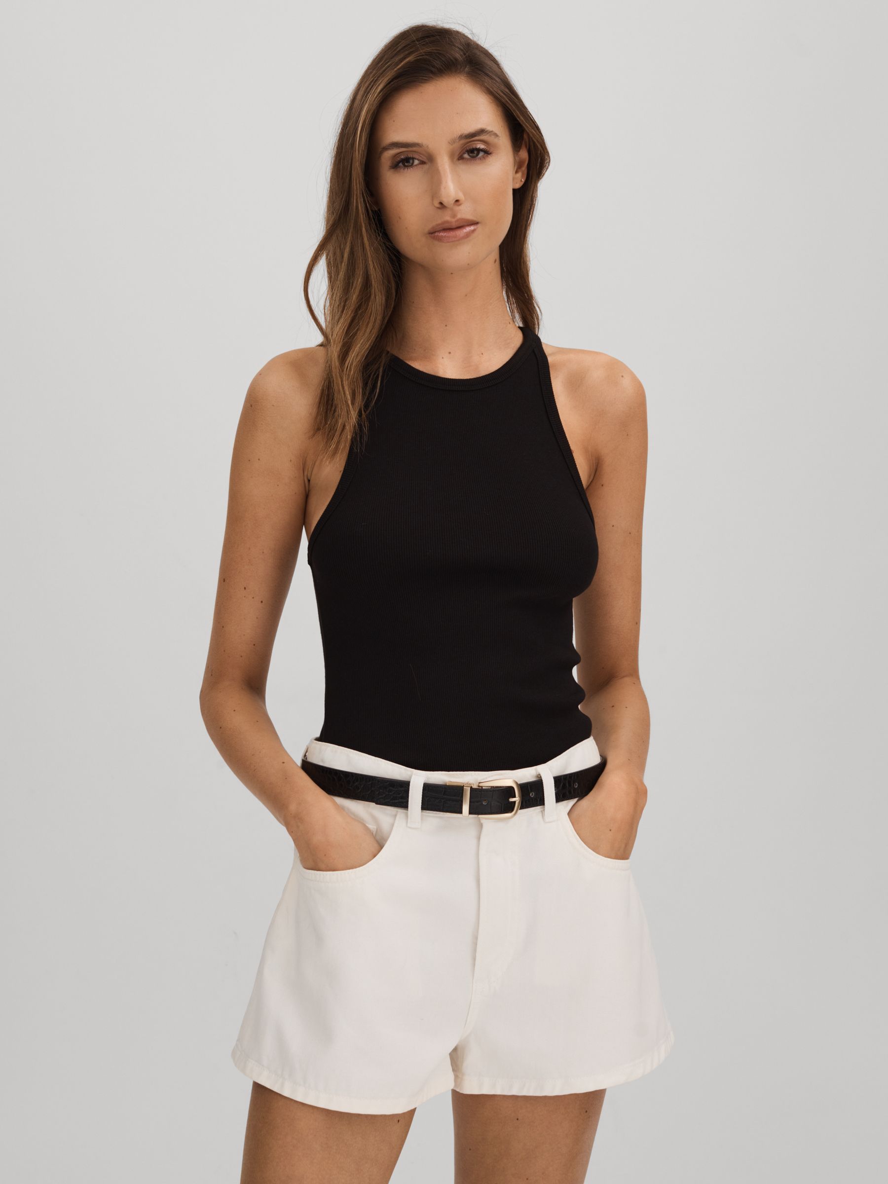 Good American Cotton Ribbed Vest in Black - Image 1 of 5