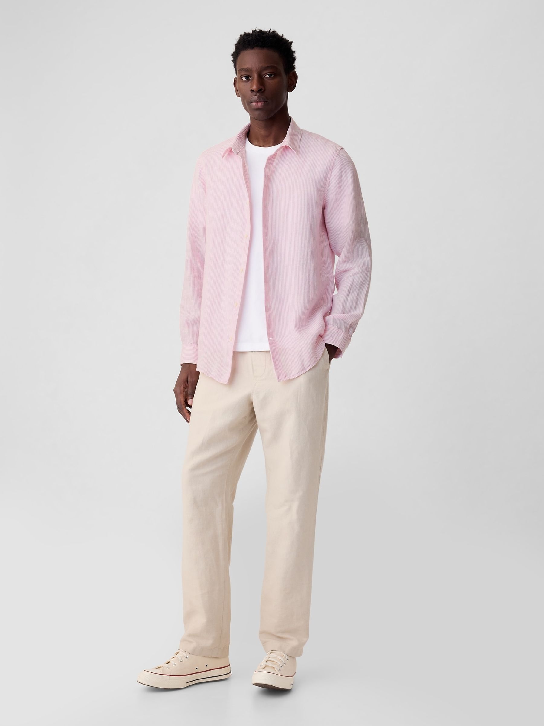 Pink Stripe Soft Linen Long Sleeve Shirt - Image 3 of 5
