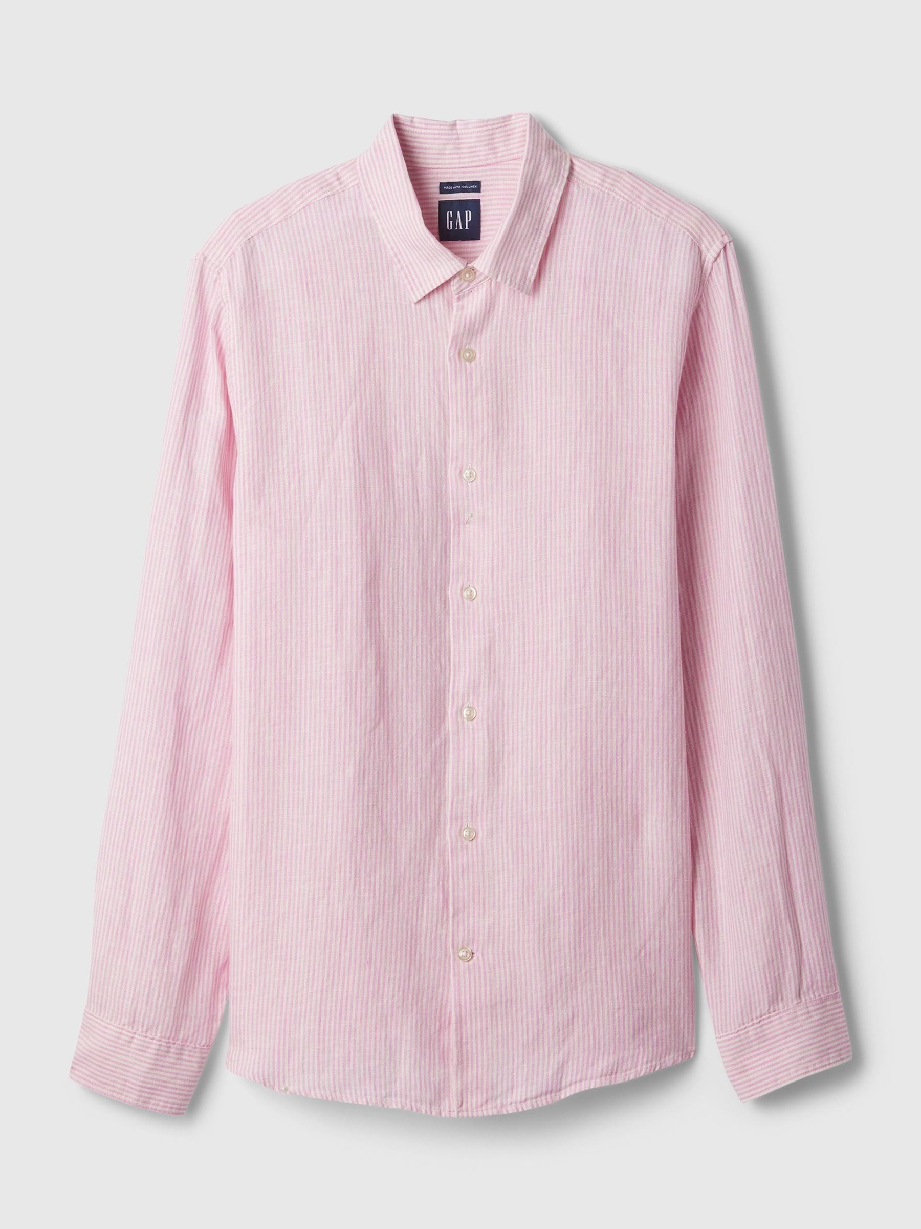 Pink Stripe Soft Linen Long Sleeve Shirt - Image 4 of 5