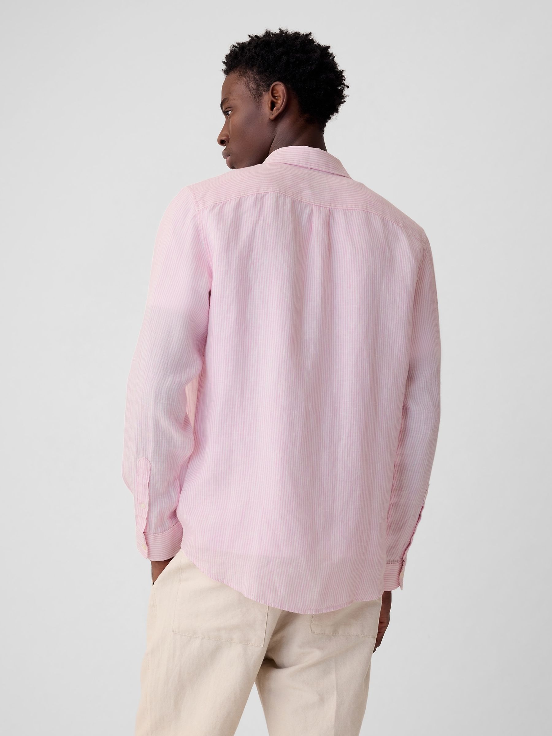 Pink Stripe Soft Linen Long Sleeve Shirt - Image 5 of 5