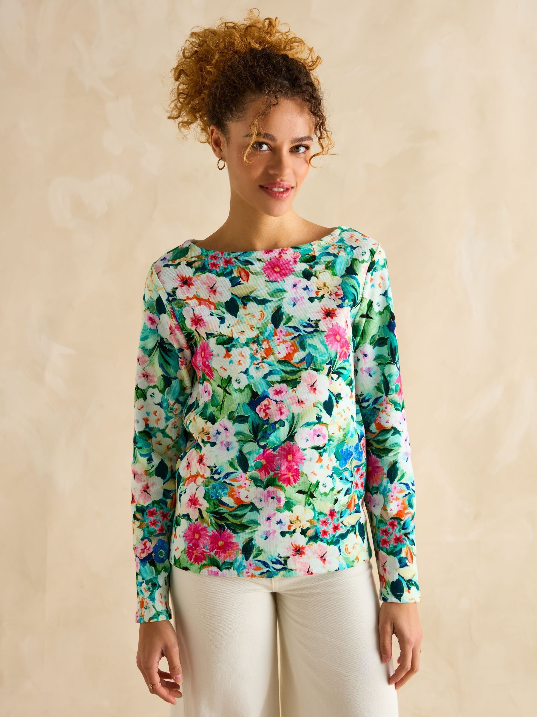 Harbour Multi Floral Boat Neck Printed Top | Joules