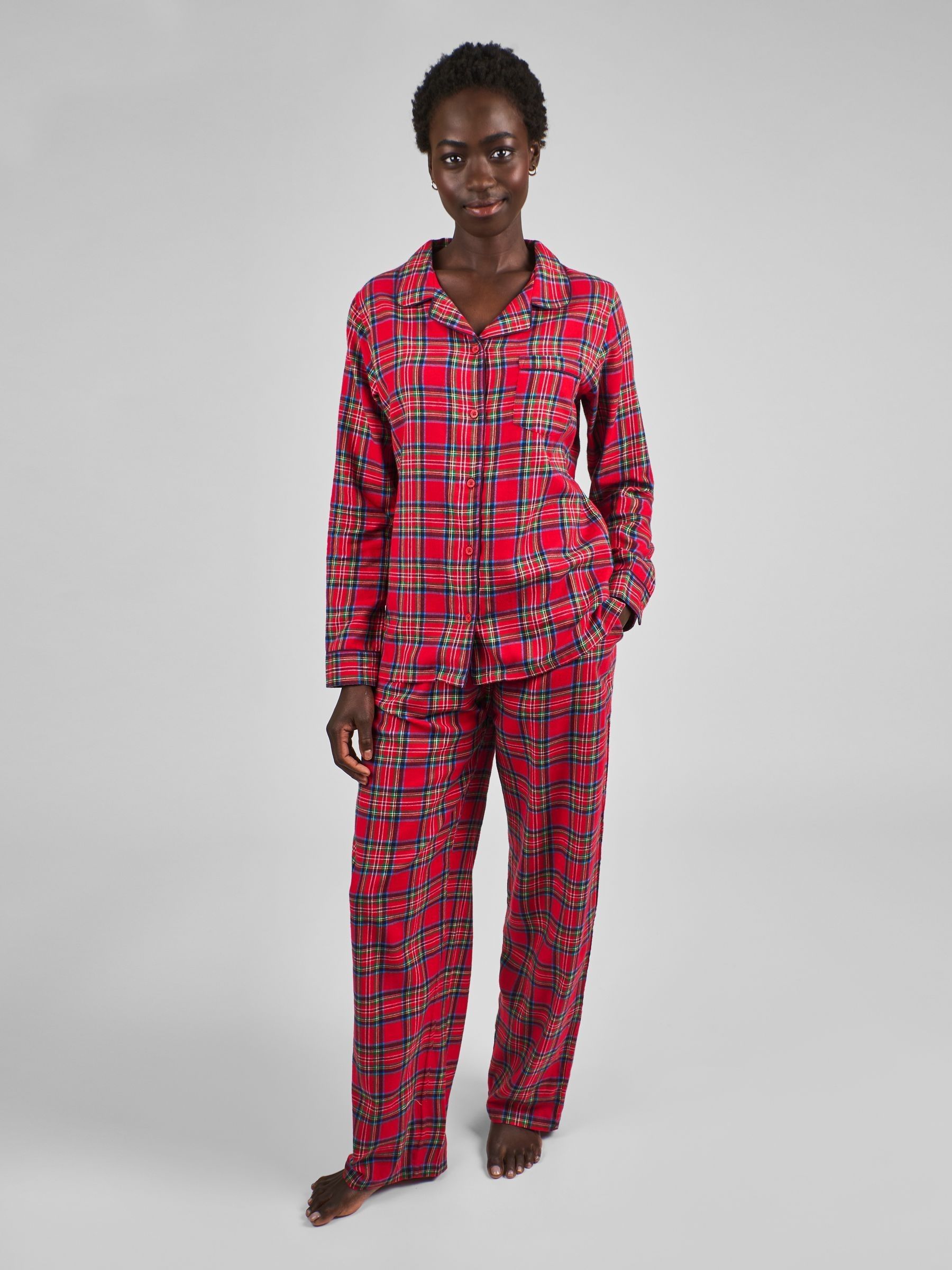 Red Womens Check Woven Pyjamas Set - Image 2 of 4