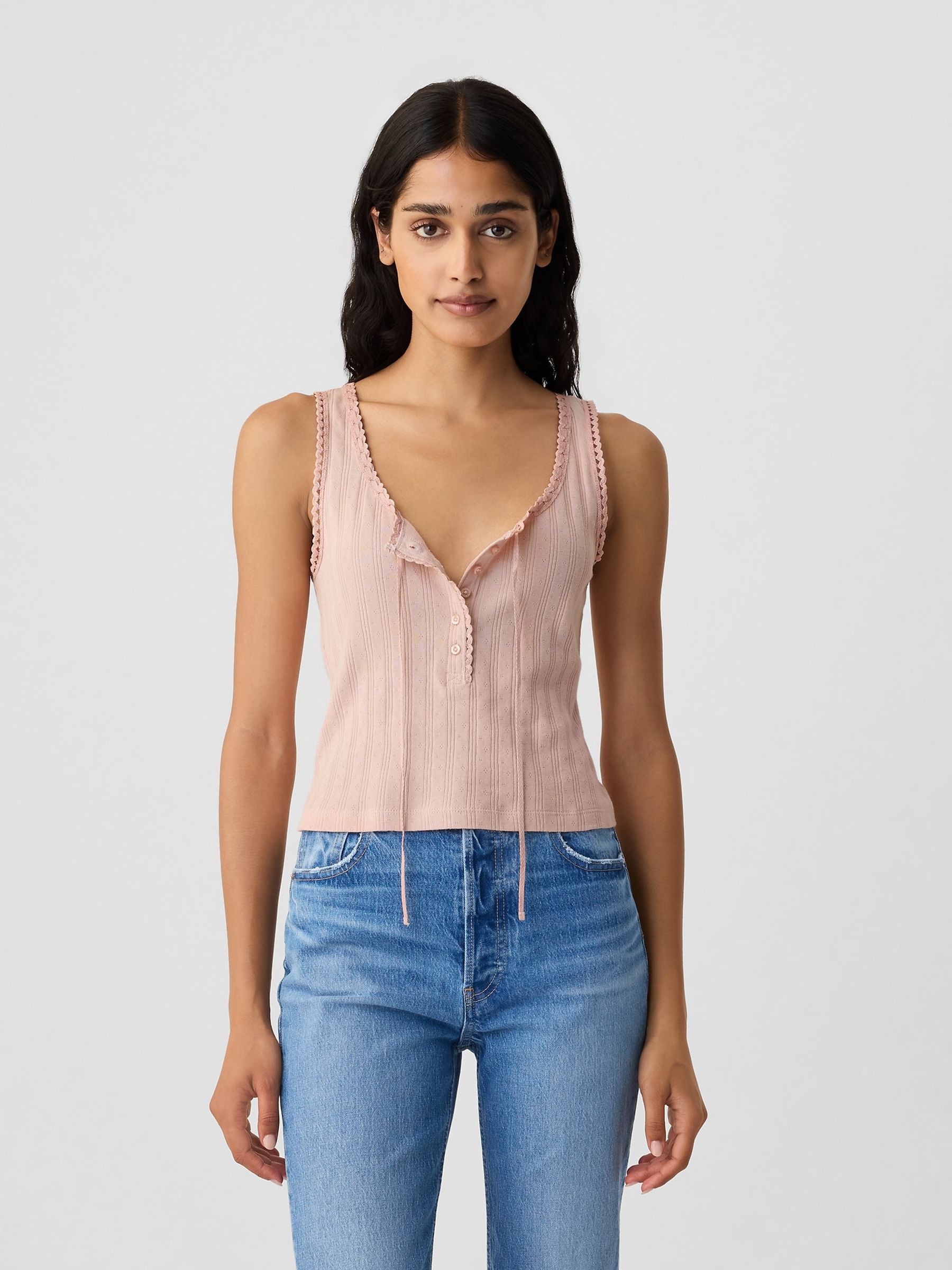 Pink DÔEN Pointelle Sleeveless Vest - Image 1 of 5