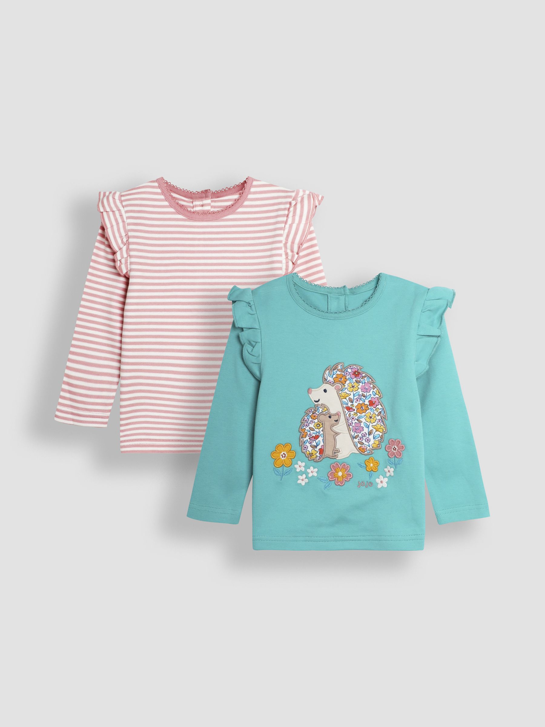 Duck Egg Floral and Stripe Frill Tops 2 Pack - Image 1 of 5