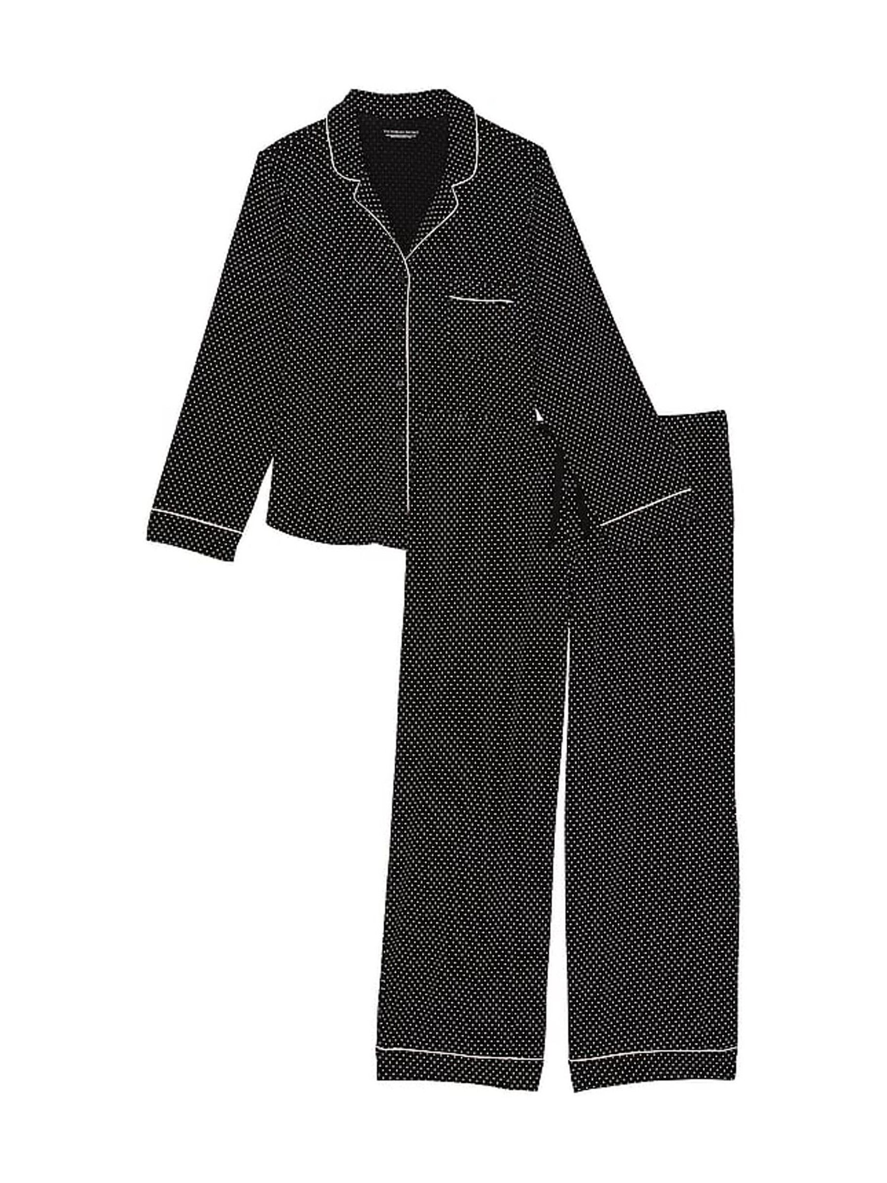 Black Pin Dot Modal Long Pyjama Set - Image 3 of 4