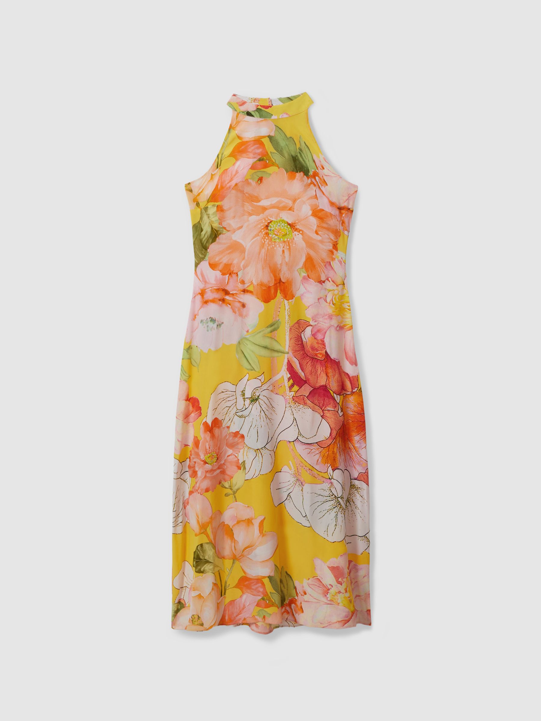 Raishma Silk Halter Neck Midi Dress in Pale Yellow - Image 2 of 5