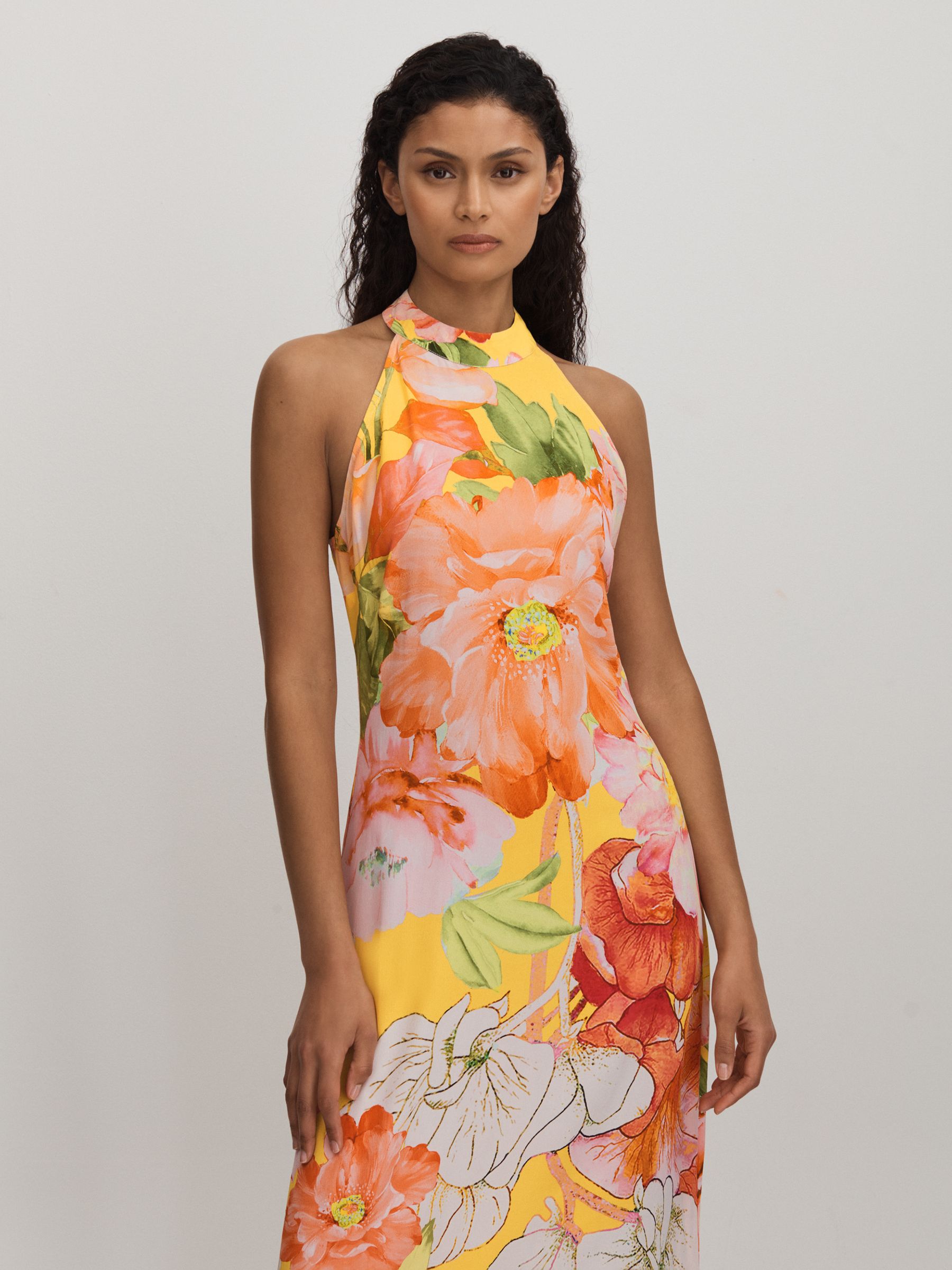 Raishma Silk Halter Neck Midi Dress in Pale Yellow - Image 3 of 5