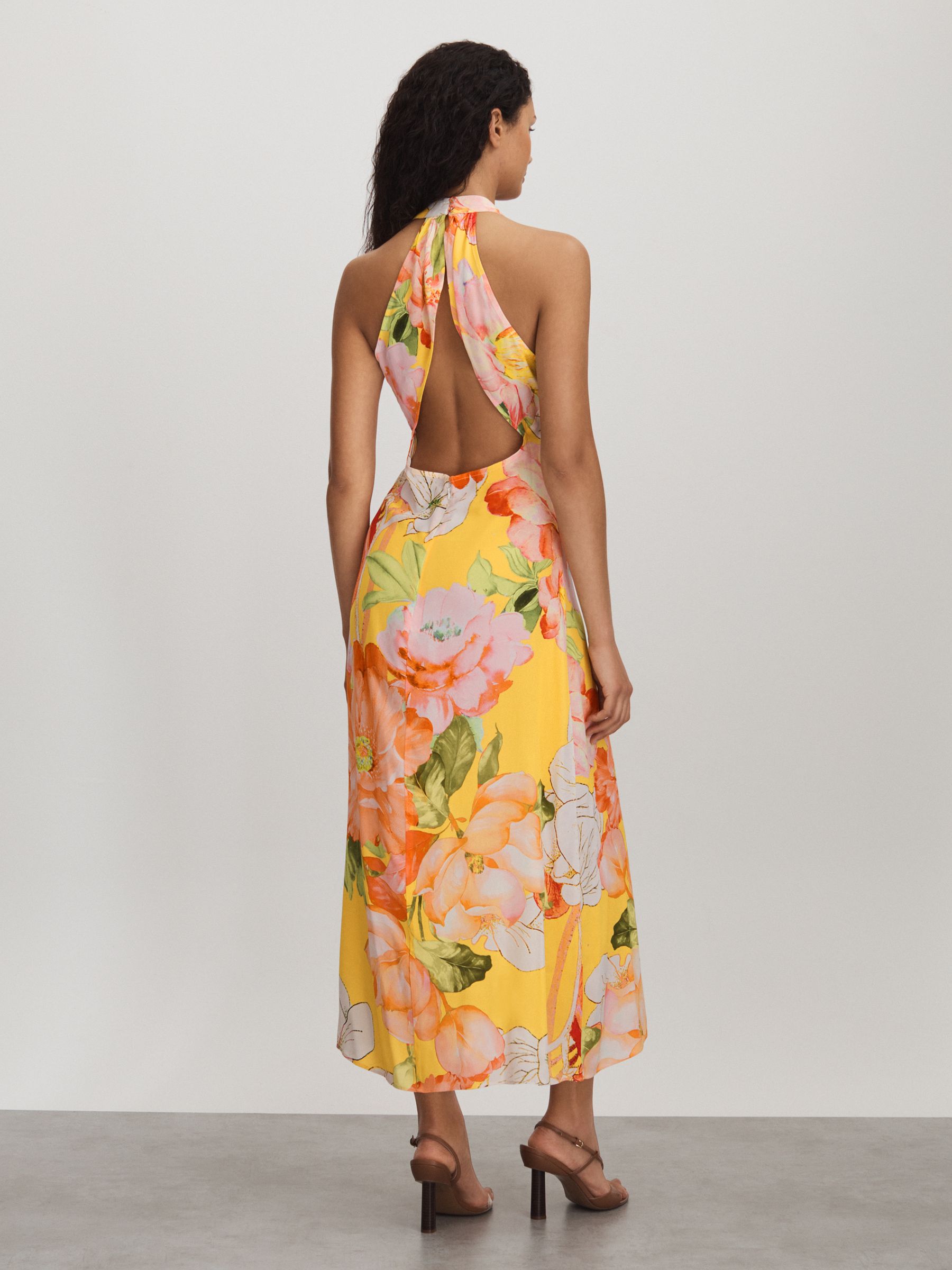 Raishma Silk Halter Neck Midi Dress in Pale Yellow - Image 4 of 5