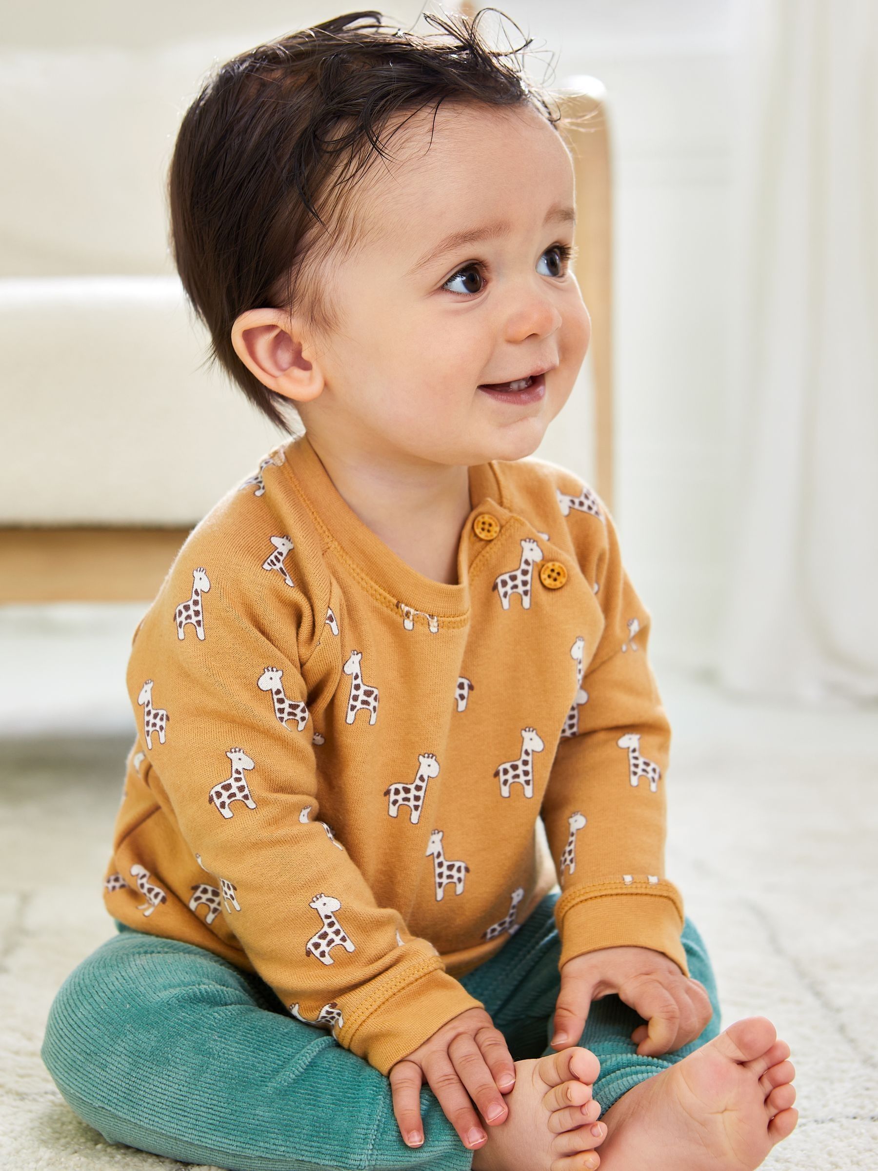 Mustard Baby Giraffe Sweatshirt And Cosy Trousers Set - Image 6 of 9