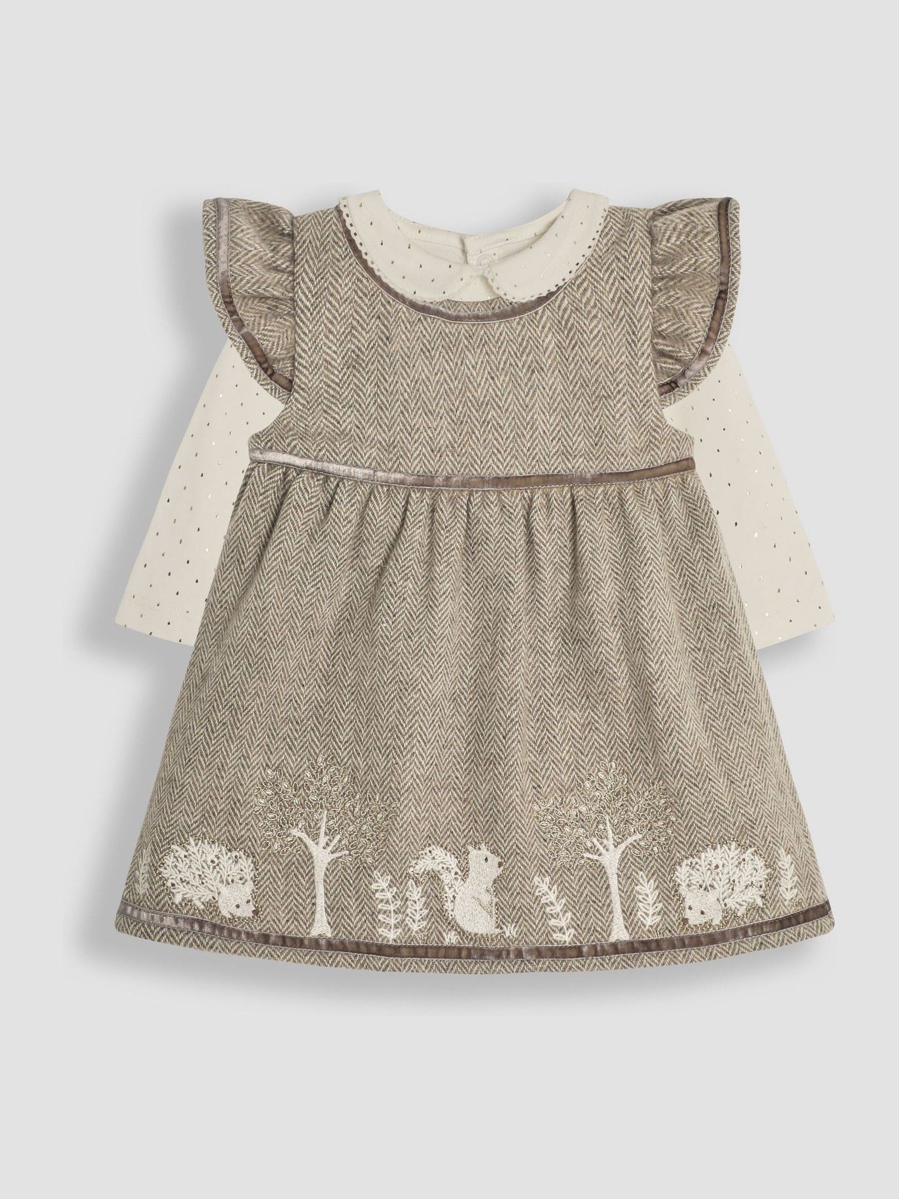 Natural Woodland Embroidered Baby Dress & Body Set - Image 1 of 6