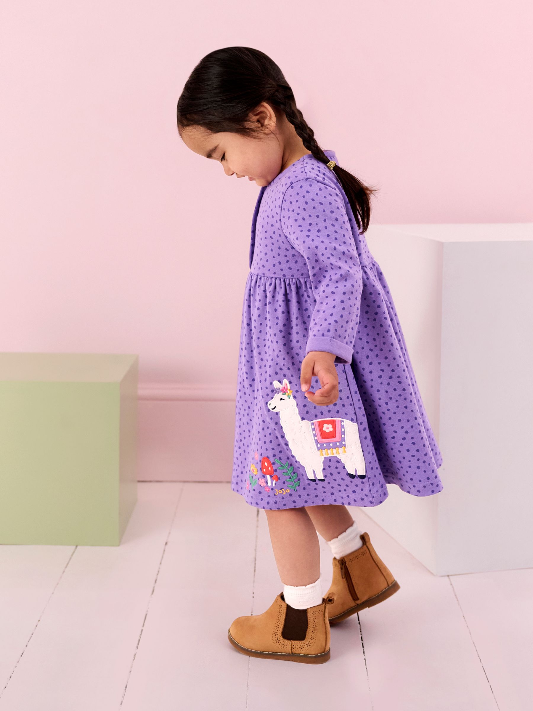 Lilac Purple Llama Appliqué Button Front Dress - Image 1 of 6