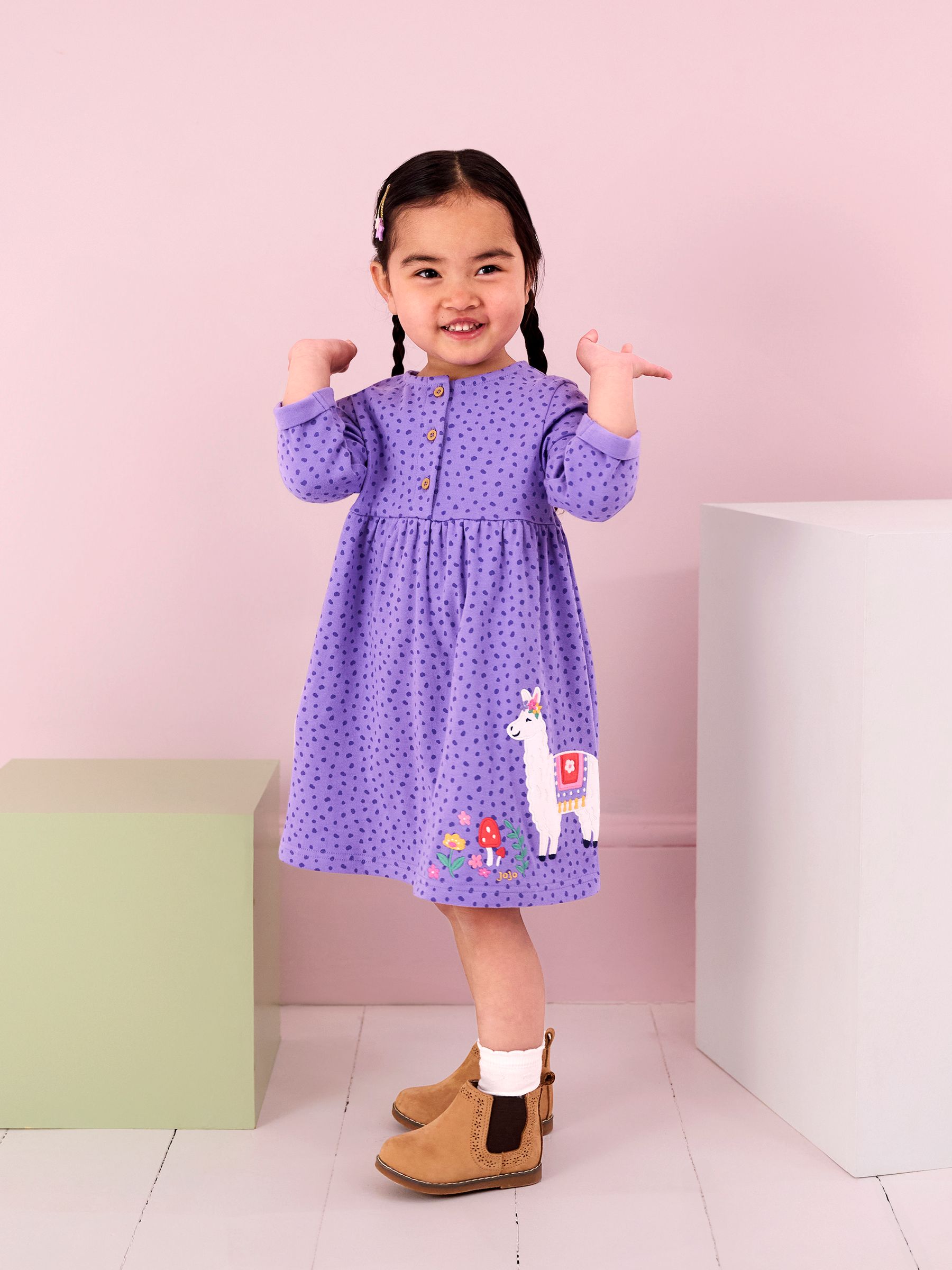 Lilac Purple Llama Appliqué Button Front Dress - Image 2 of 6