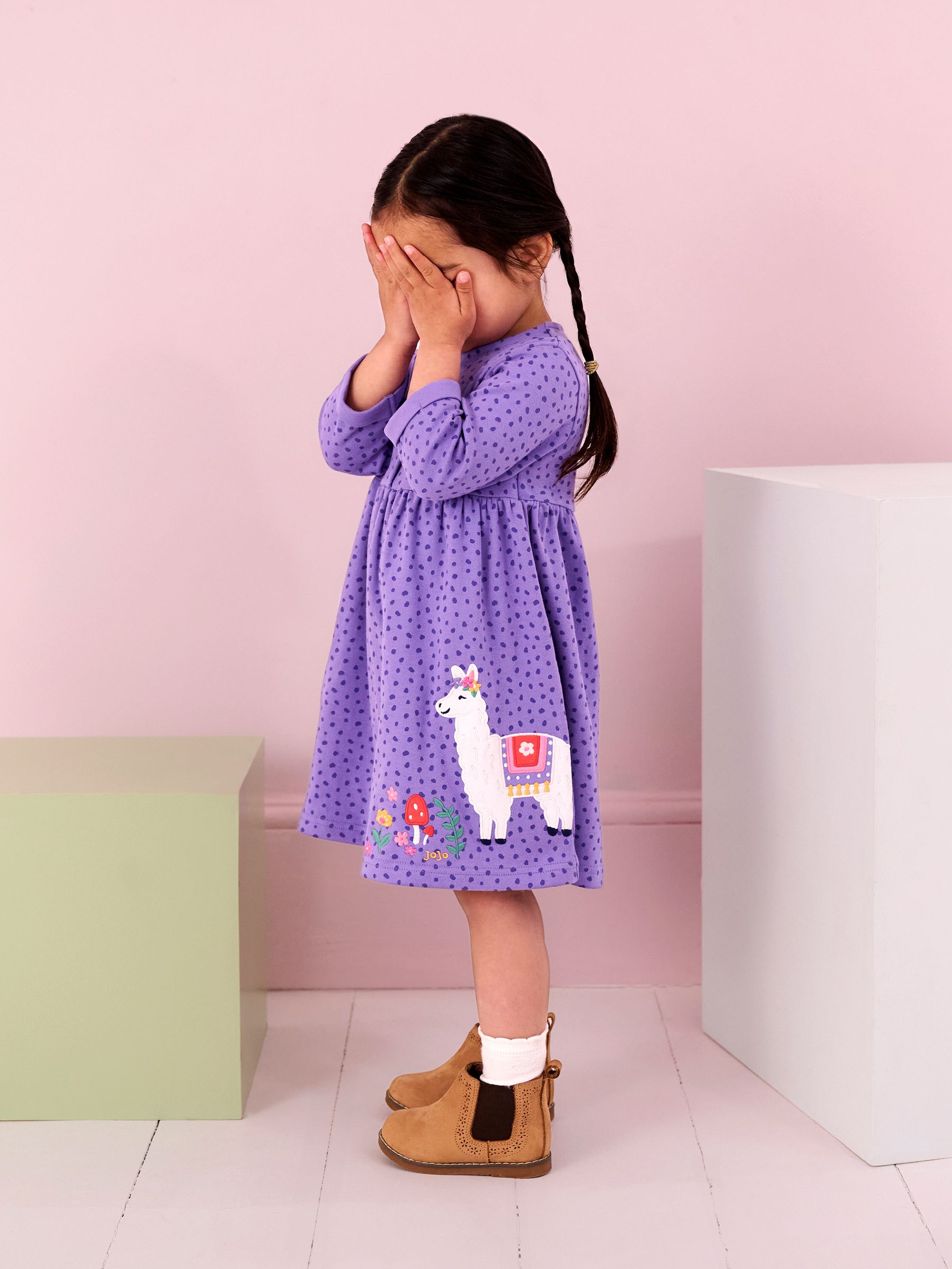 Lilac Purple Llama Appliqué Button Front Dress - Image 3 of 6