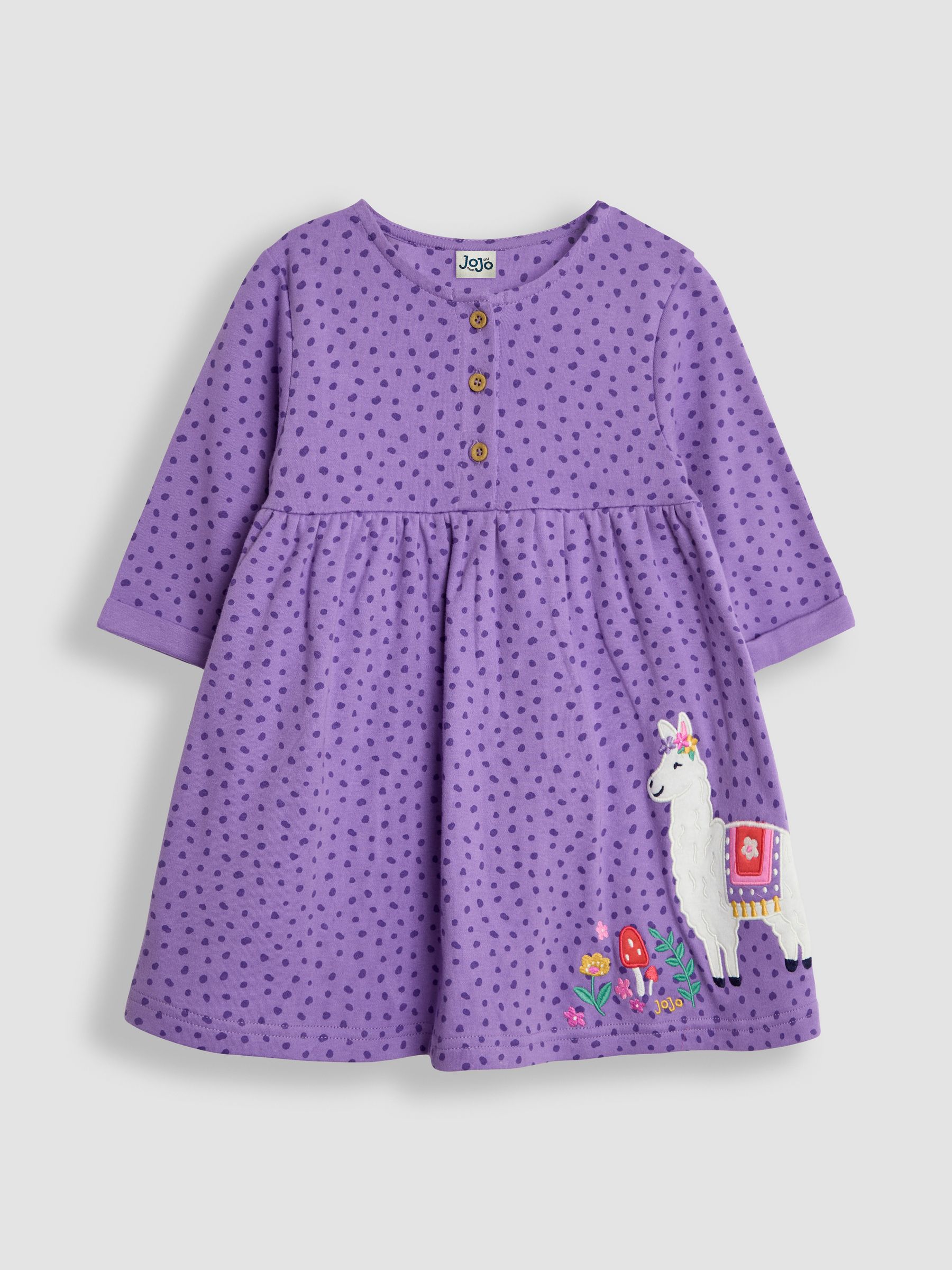 Lilac Purple Llama Appliqué Button Front Dress - Image 4 of 6