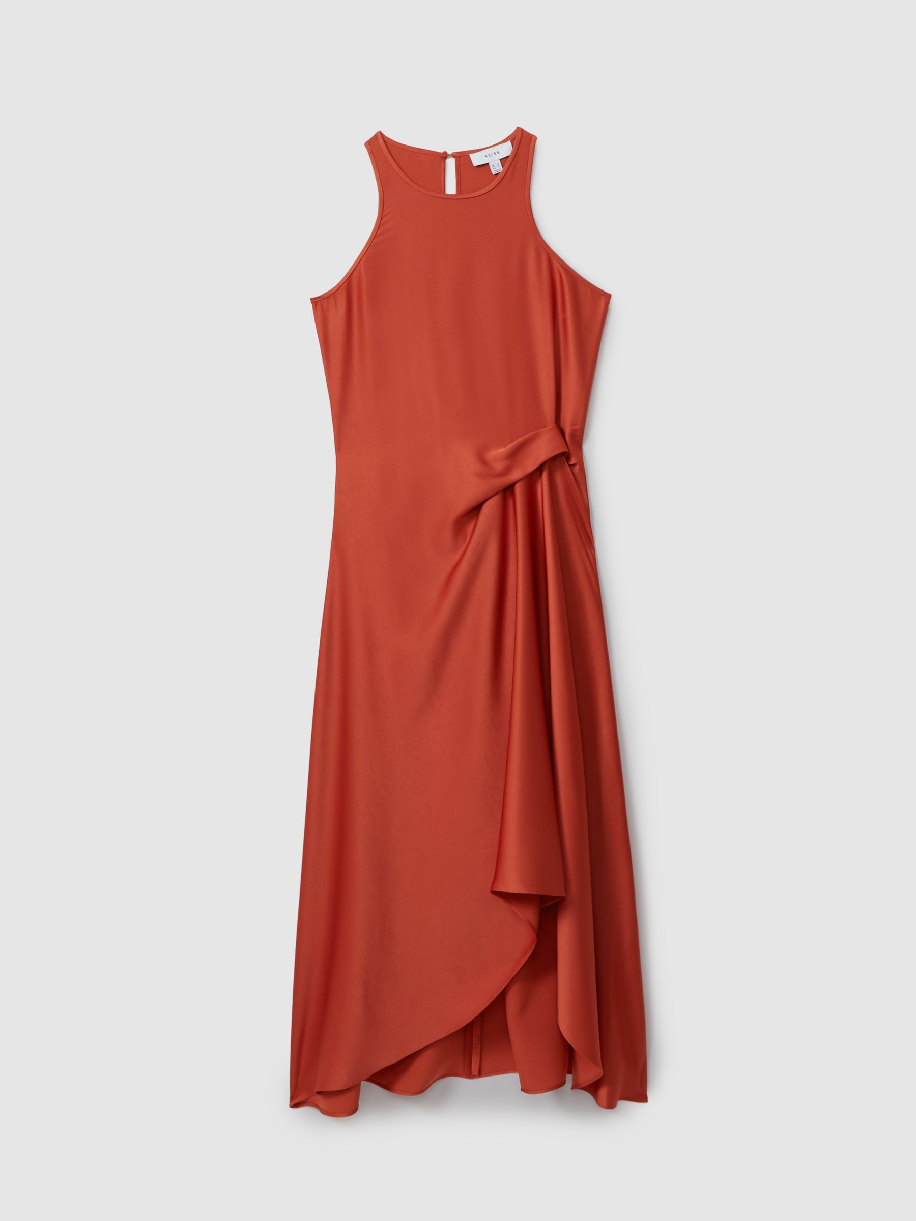 Satin Drape Tuck Midi Dress in Rust - Image 2 of 5