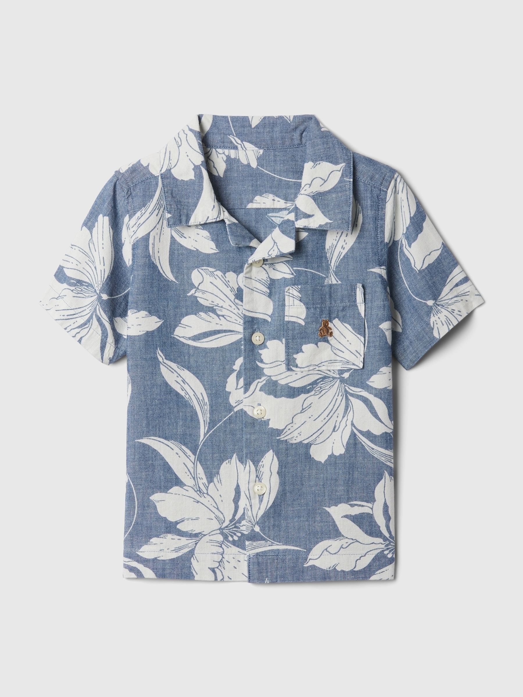 Blue Brannan Bear Short Sleeve Print Baby Oxford Shirt (12mths-5yrs) - Image 1 of 3