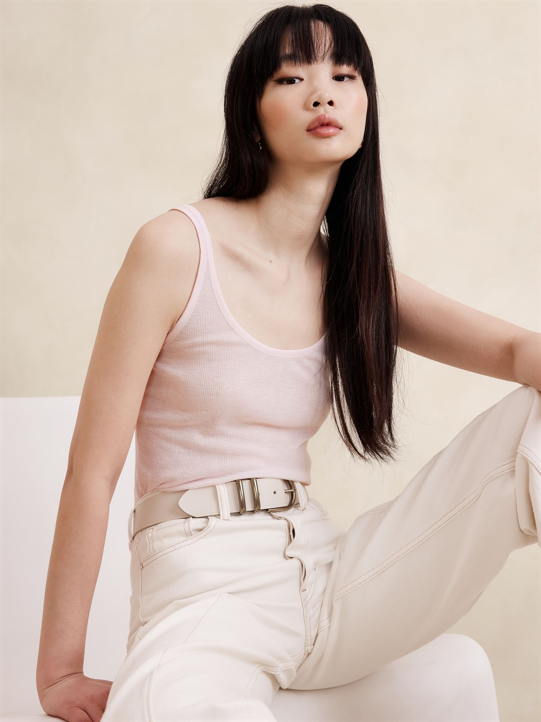 Banana Republic Pink Sheer Ribbed Vest Top - Image 1 of 4
