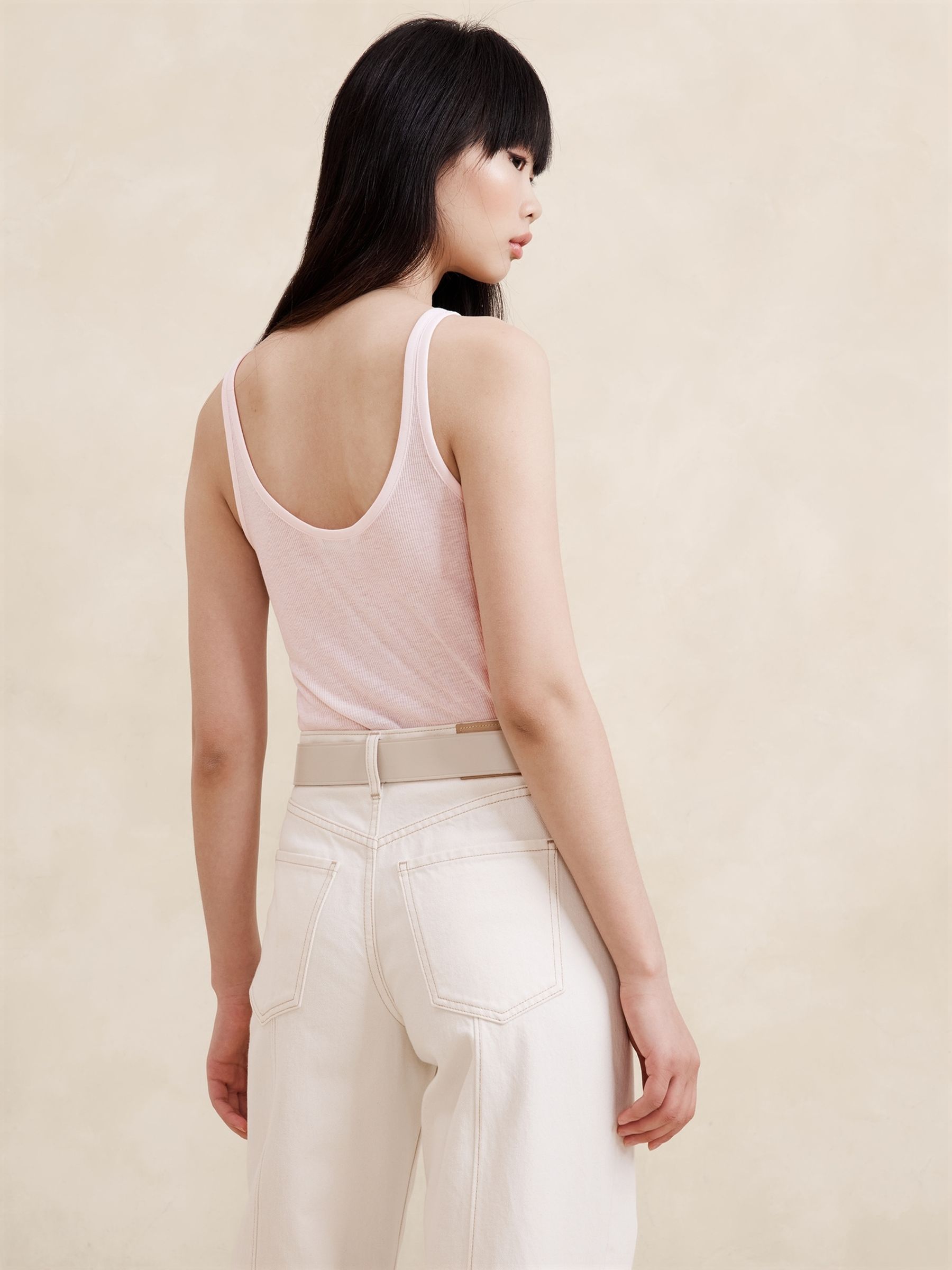 Banana Republic Pink Sheer Ribbed Vest Top - Image 2 of 4