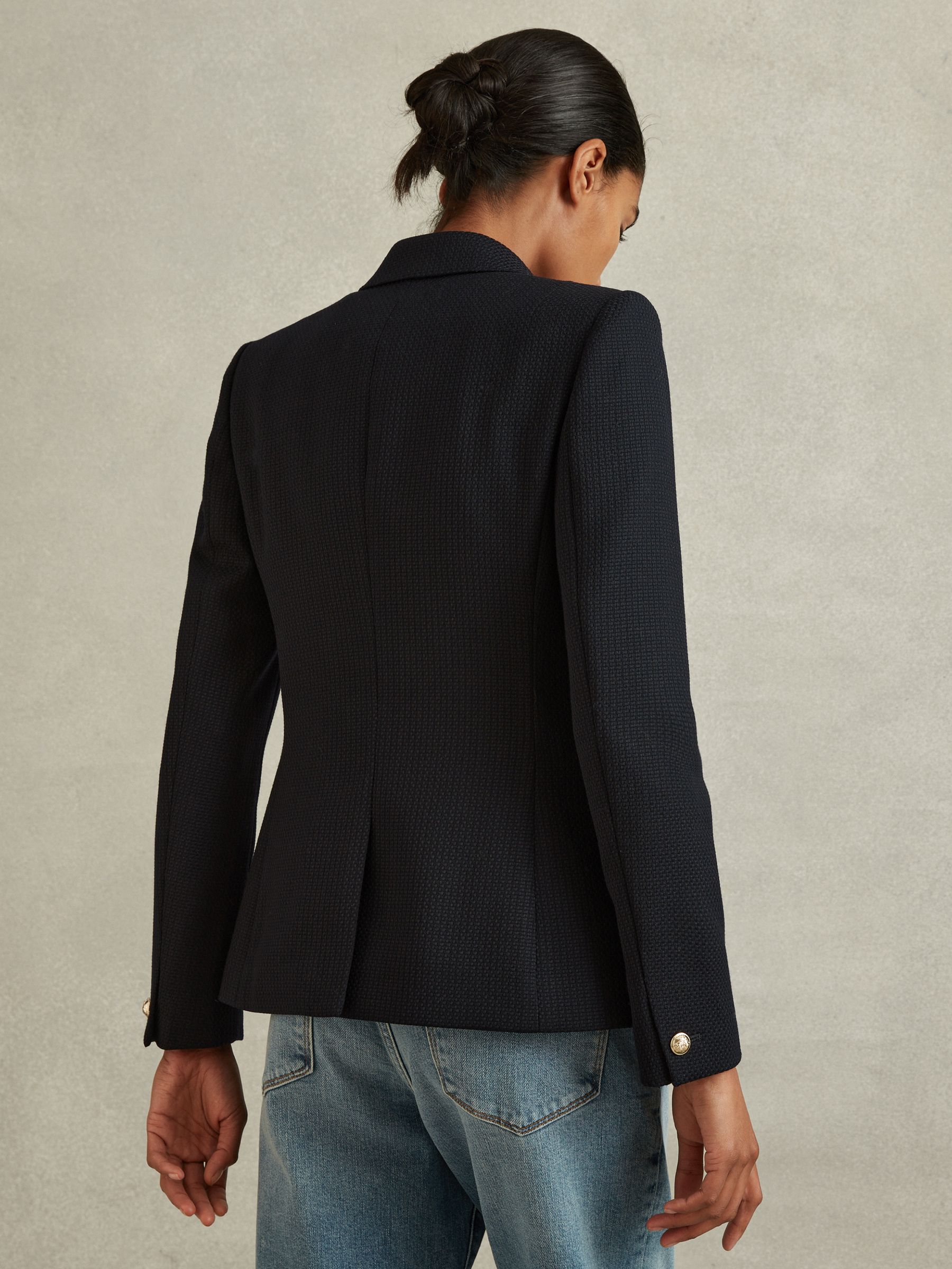 Tailored Fit Textured Double Breasted Blazer in Navy - Image 5 of 6