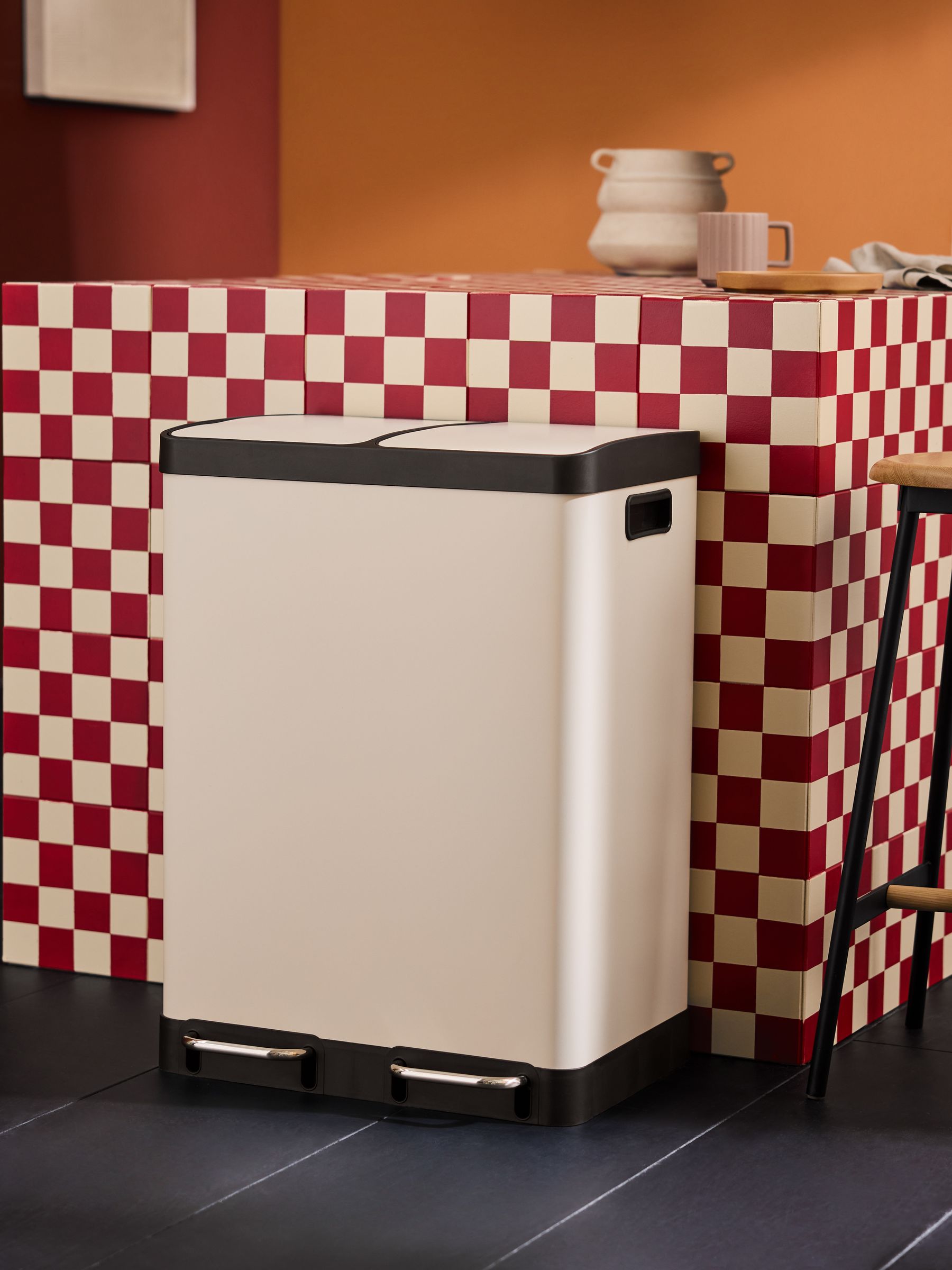 2 Section 60 Litre Recycling and Waste Colter Bin in Cream - Image 1 of 4