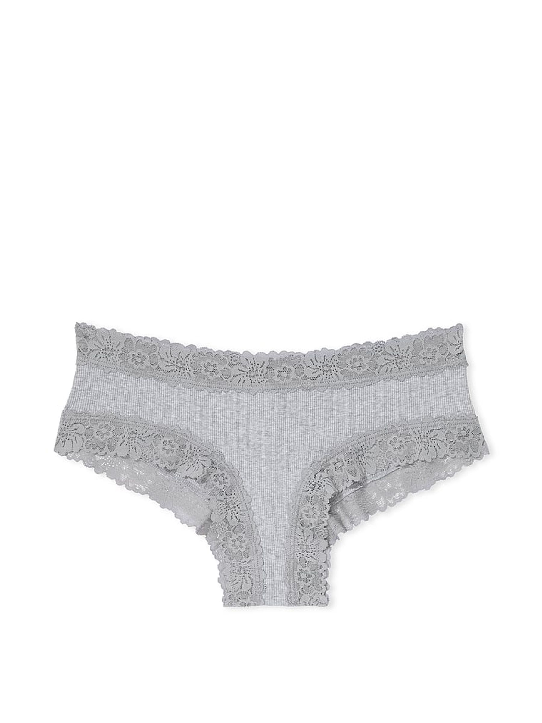 Medium Heather Grey Lace Trim Rib Cheeky Knickers - Image 3 of 3