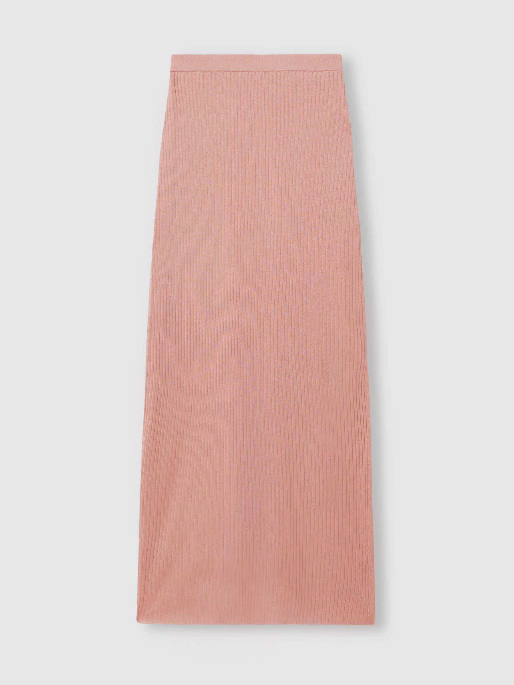 Carrie Pink Anna Quan Sheer Ribbed Knitted Midi Skirt - Image 2 of 6