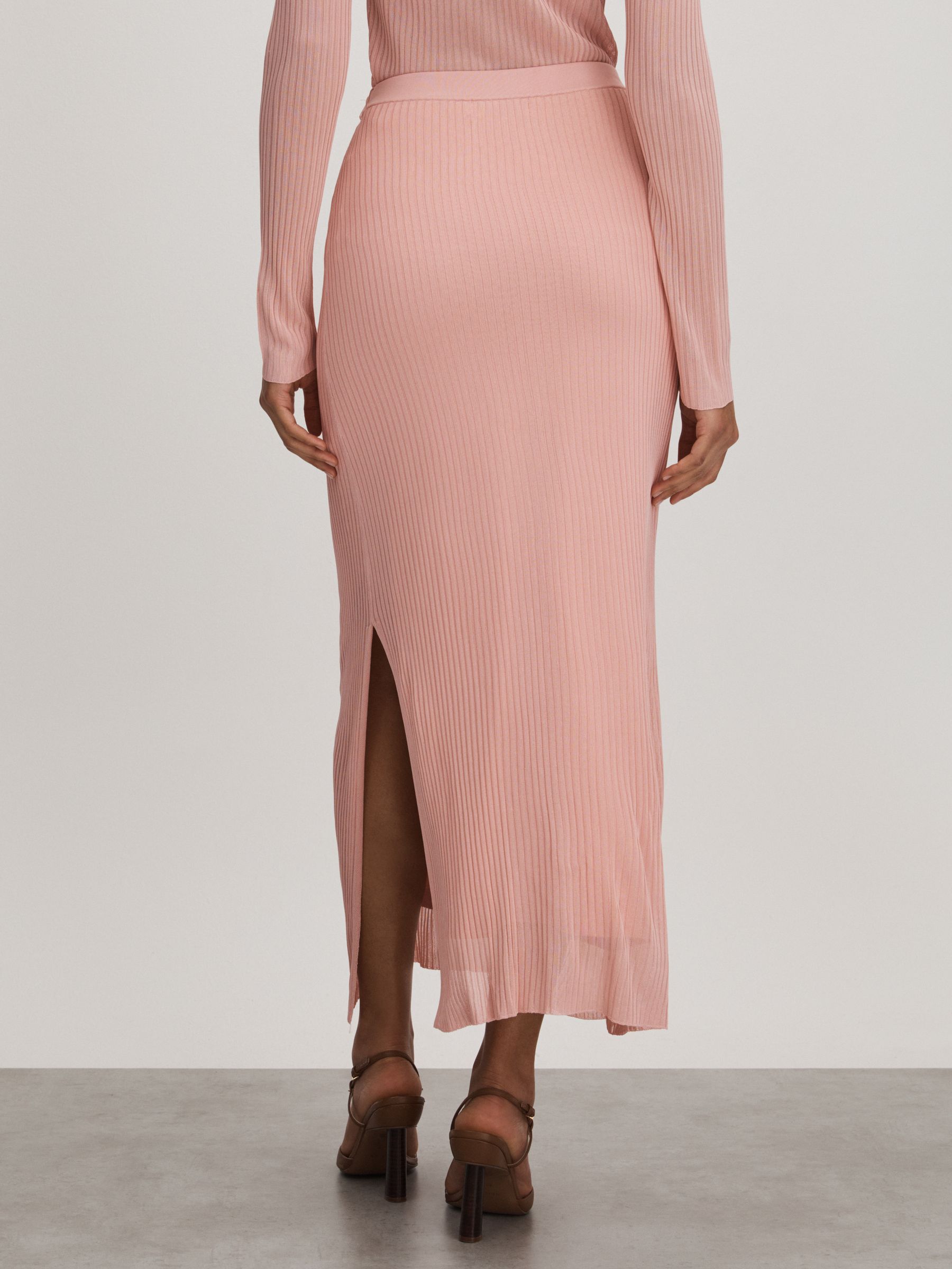 Carrie Pink Anna Quan Sheer Ribbed Knitted Midi Skirt - Image 5 of 6
