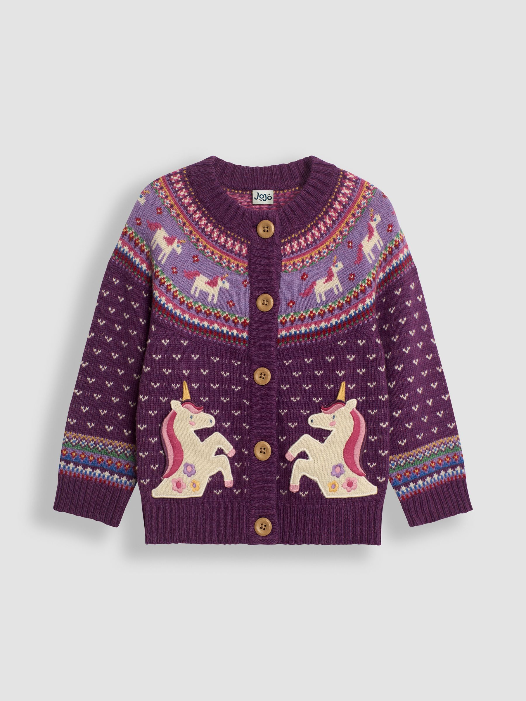 Purple Unicorn Knit Fairisle Pattern Cardigan - Image 1 of 3