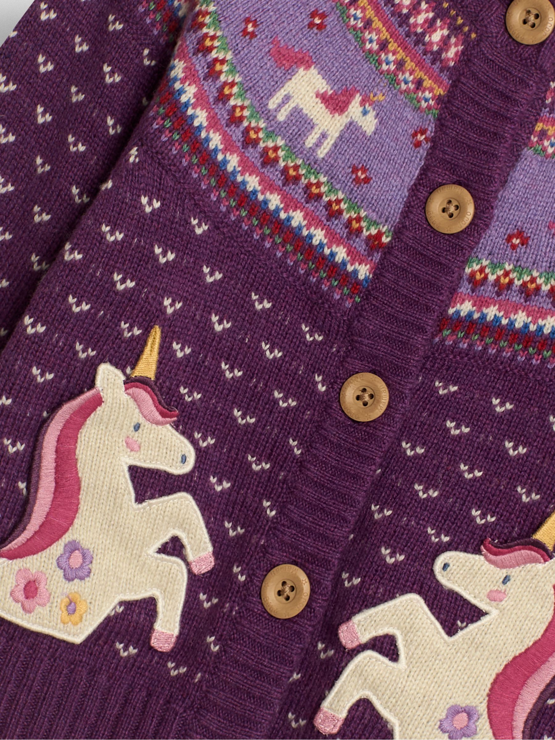 Purple Unicorn Knit Fairisle Pattern Cardigan | JoJo Maman Bébé