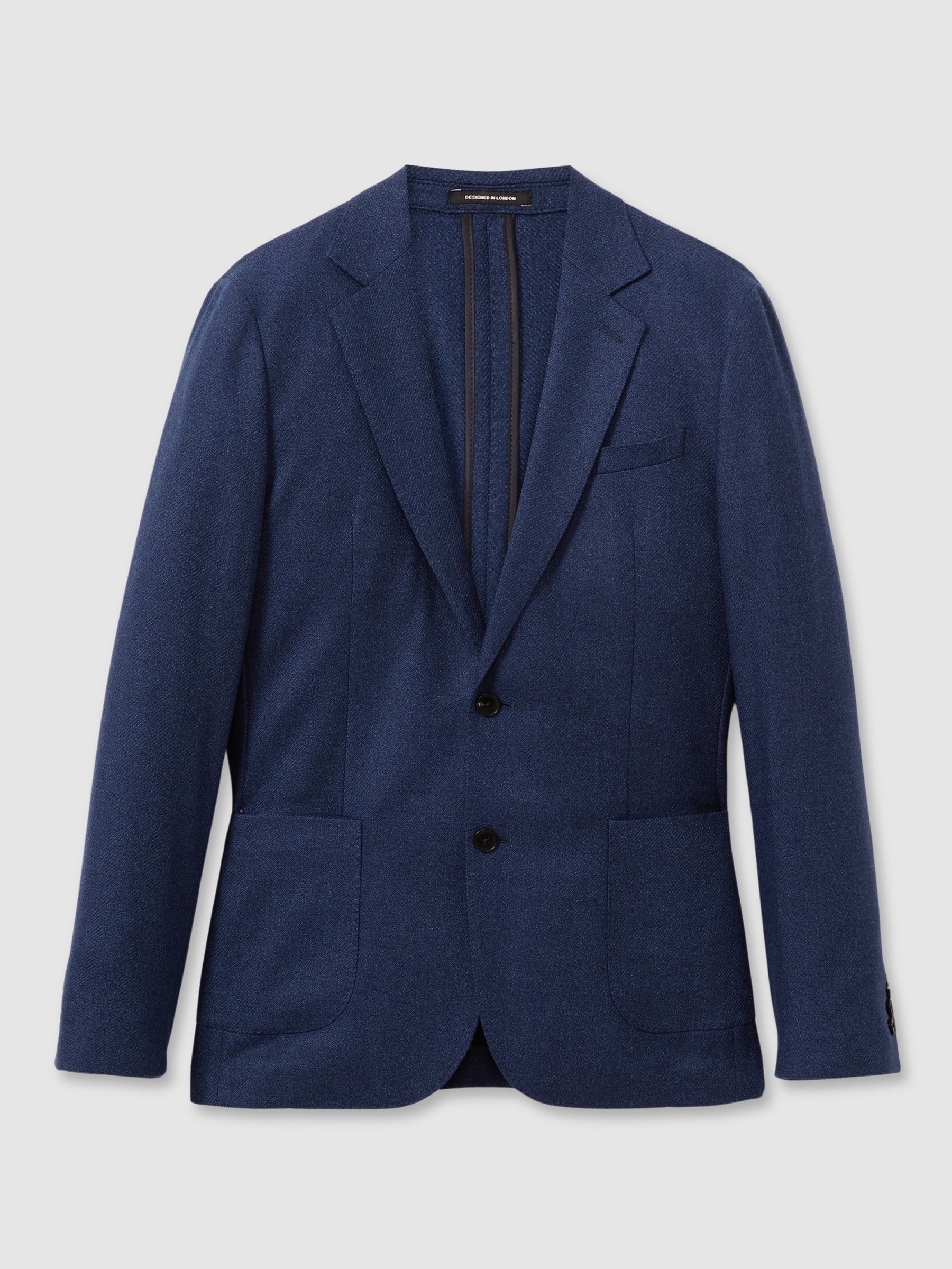 Single Breasted Wool-Silk Blazer Slim Fit in Bright Indigo Melange - Image 2 of 7