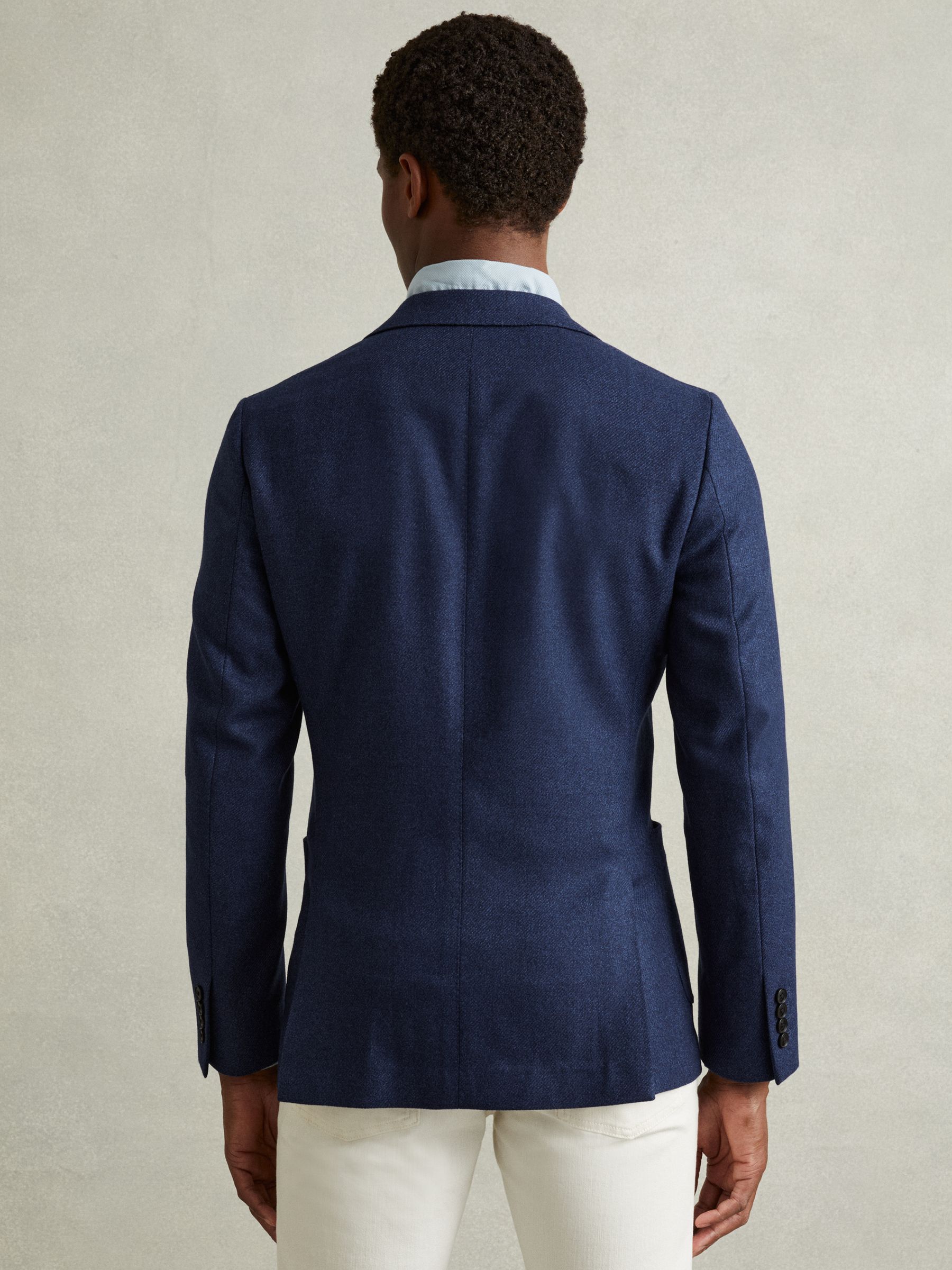 Single Breasted Wool-Silk Blazer Slim Fit in Bright Indigo Melange - Image 5 of 7
