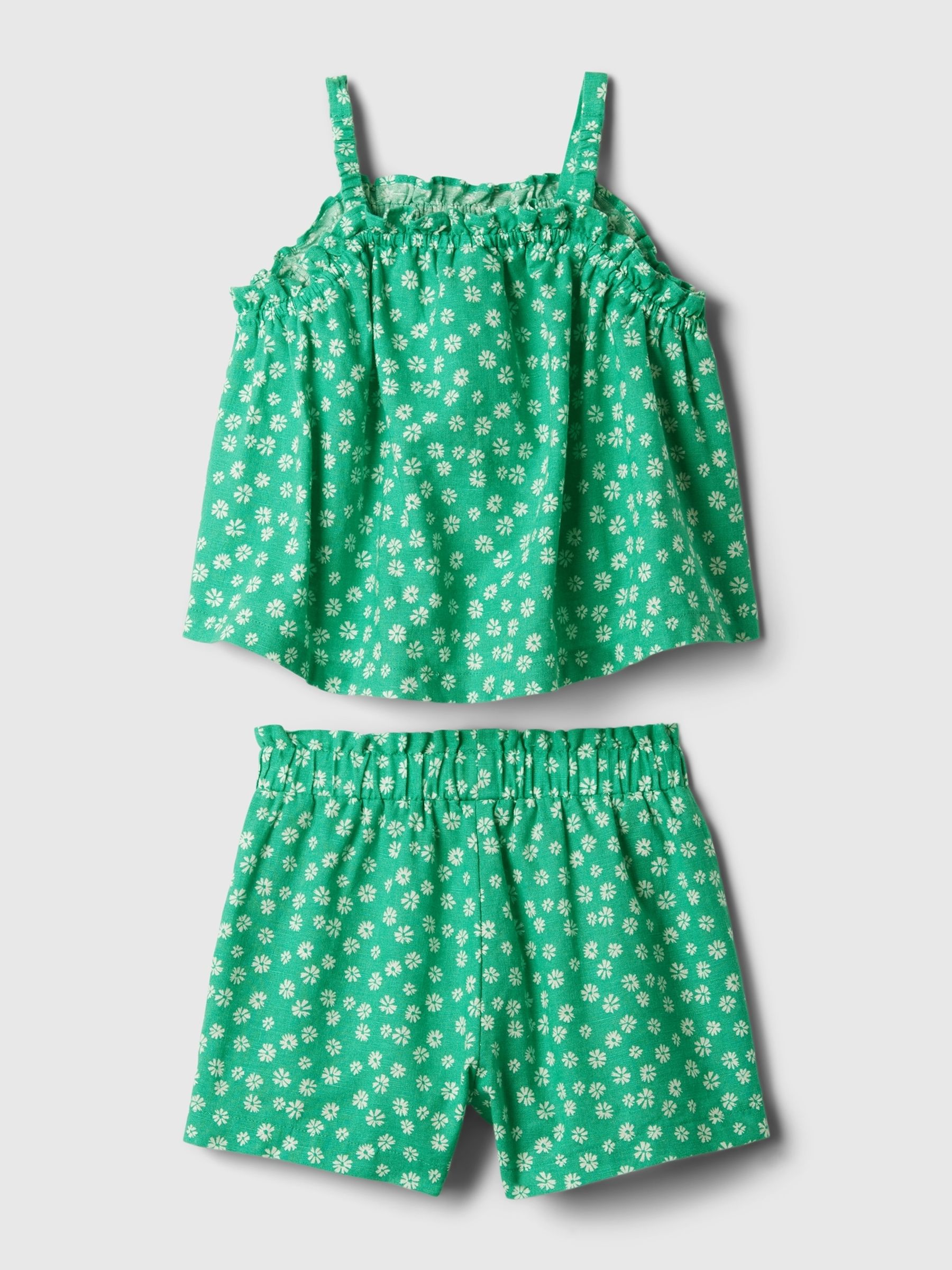 Green Linen-Cotton Print Vest Top and Shorts Set (12mths-5yrs) - Image 1 of 3
