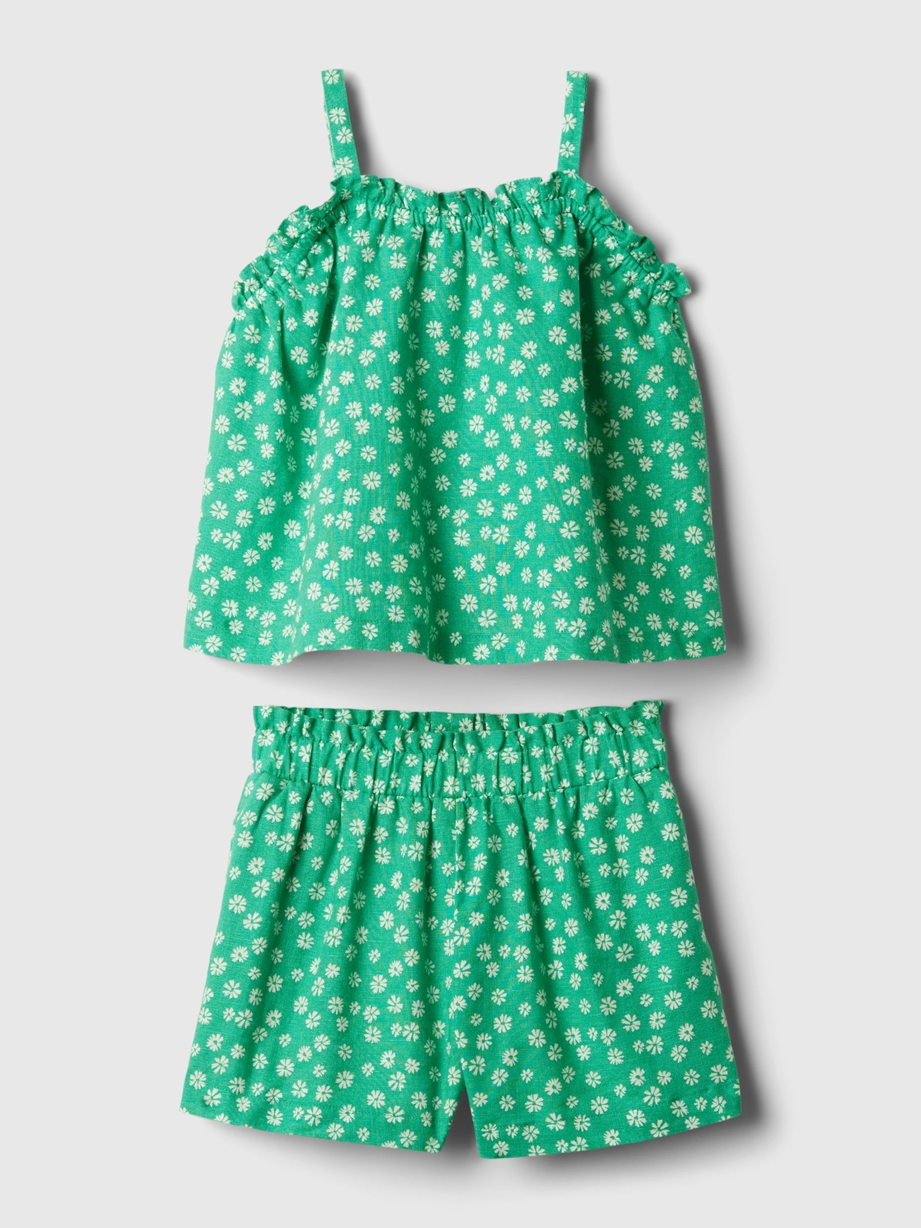 Green Linen-Cotton Print Vest Top and Shorts Set (12mths-5yrs) - Image 2 of 3