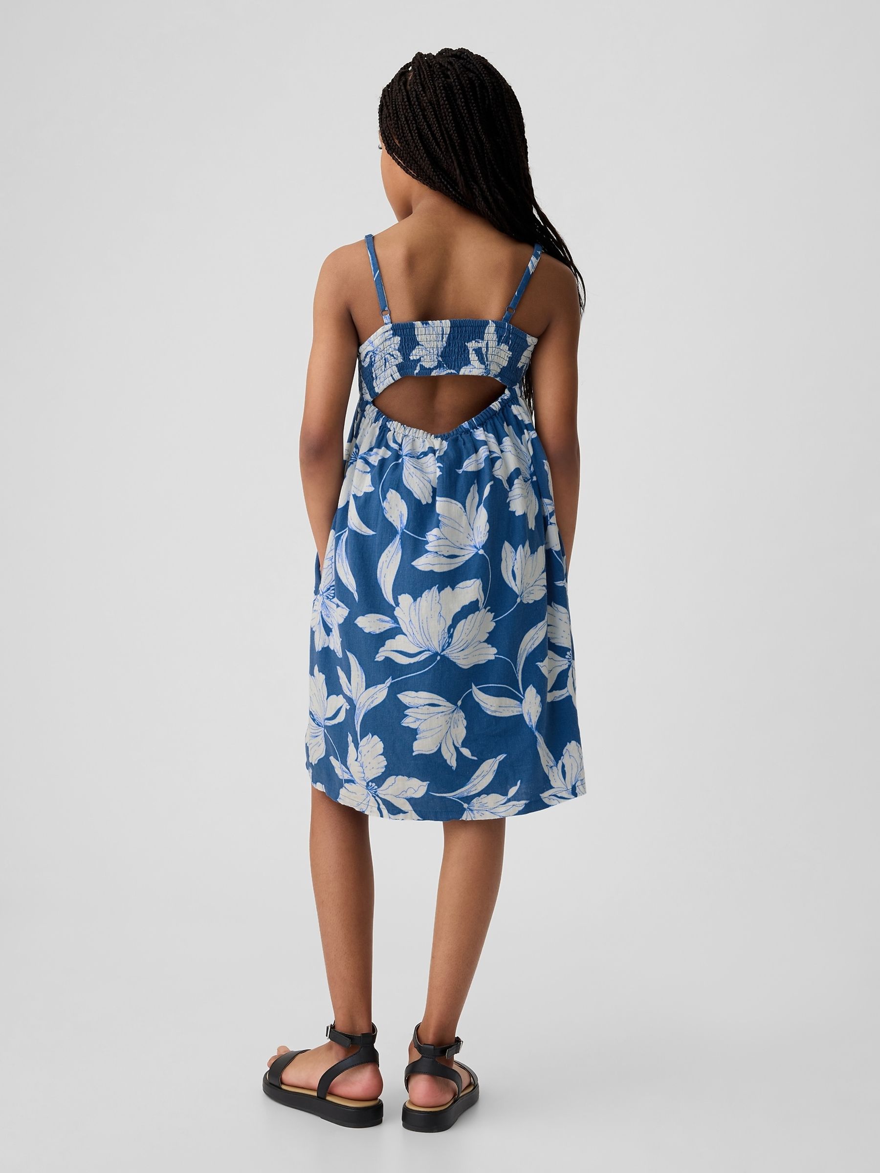 Blue Floral Cotton Square Neck Smock Dress (4-13yrs) - Image 2 of 3