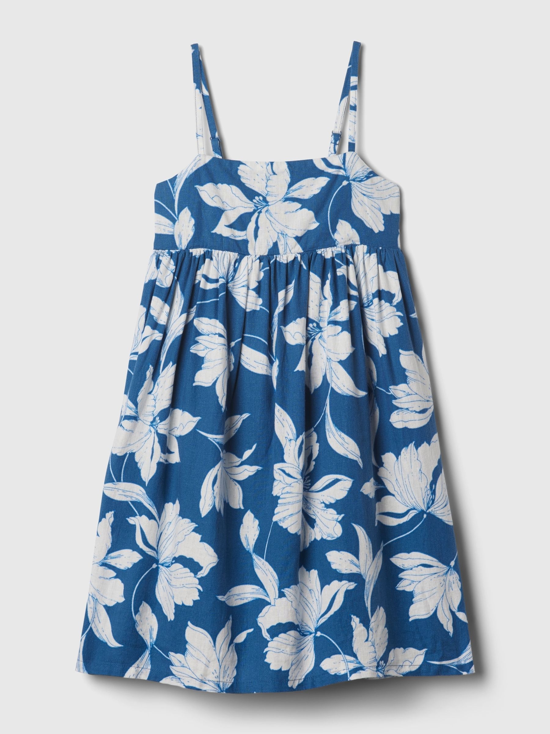 Blue Floral Cotton Square Neck Smock Dress (4-13yrs) - Image 3 of 3