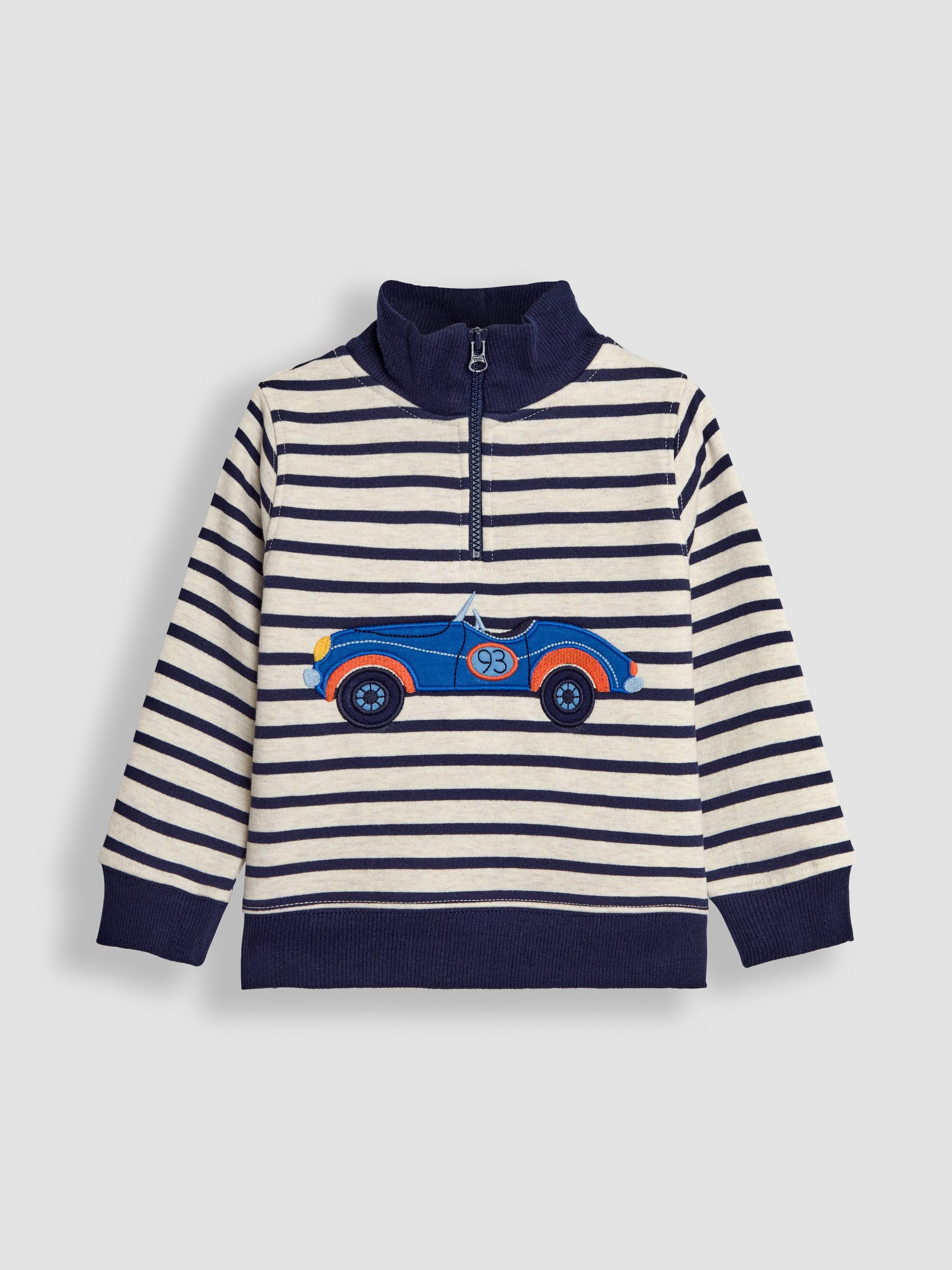 Navy Blue Stripe Classic Car Appliqué Half Zip Sweatshirt - Image 1 of 3