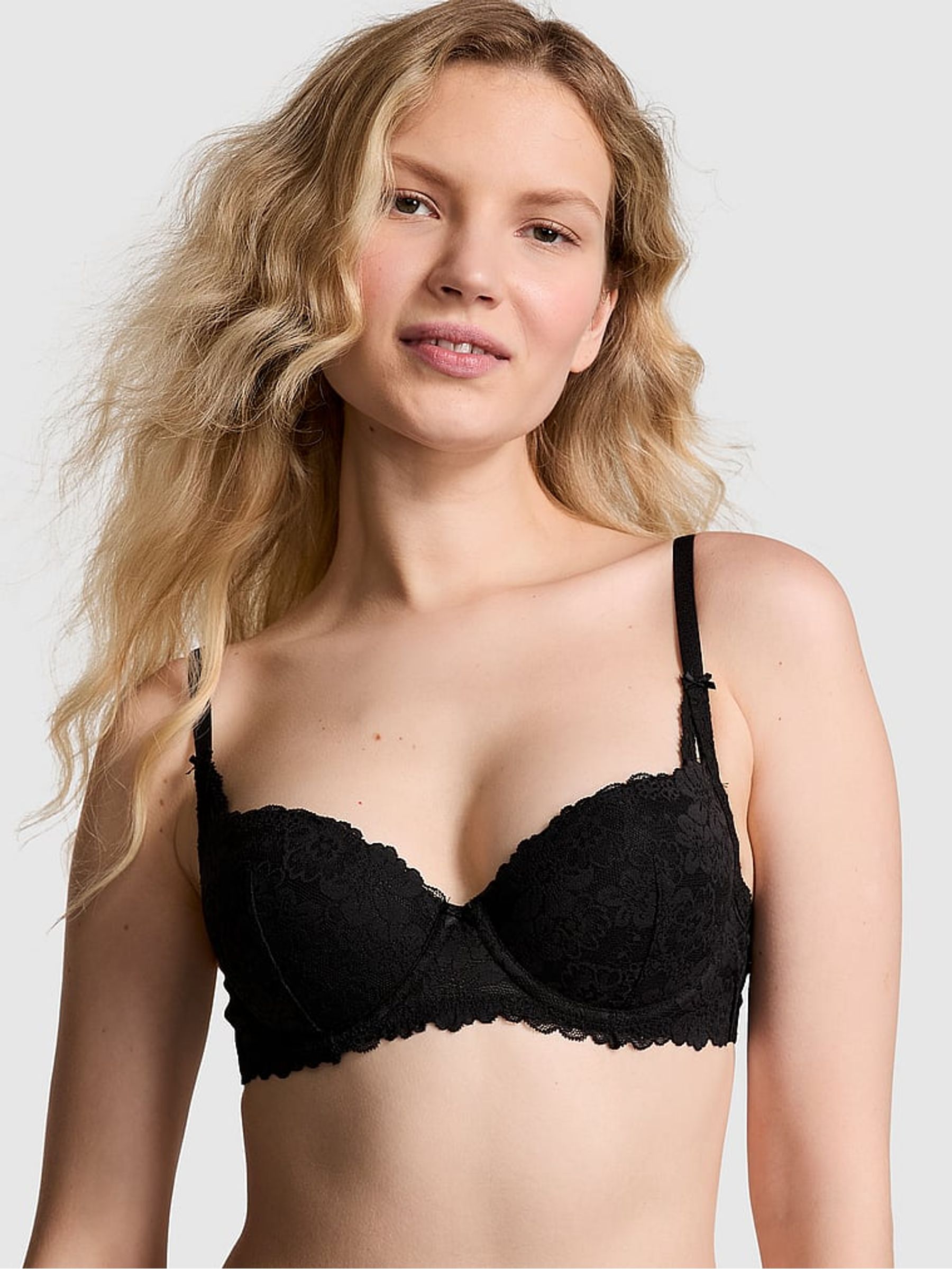 Black Balcony Lace Push Up Bra - Image 1 of 3