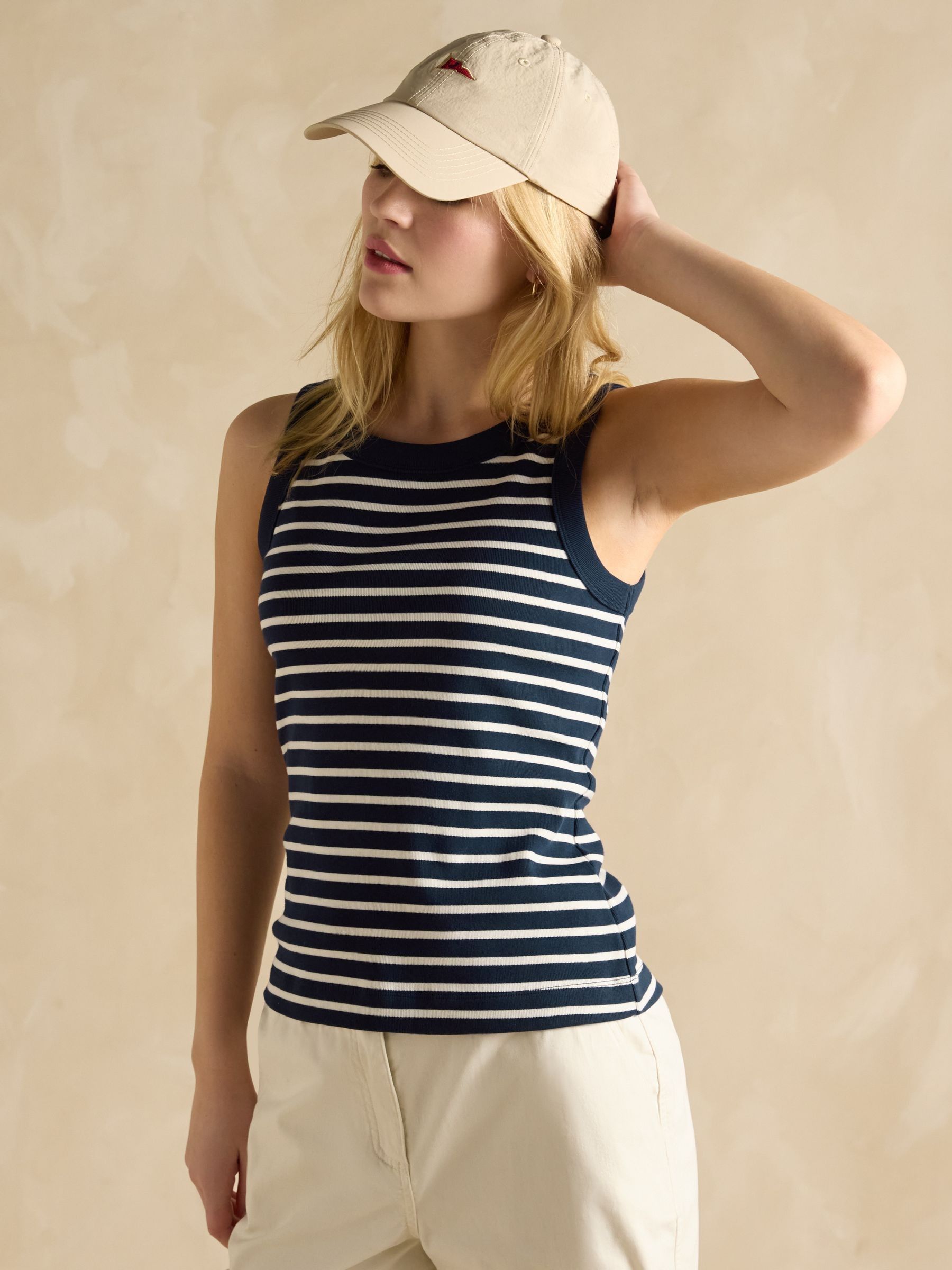 Navy & Cream Striped Premium Ribbed Jersey Vest - Image 1 of 8