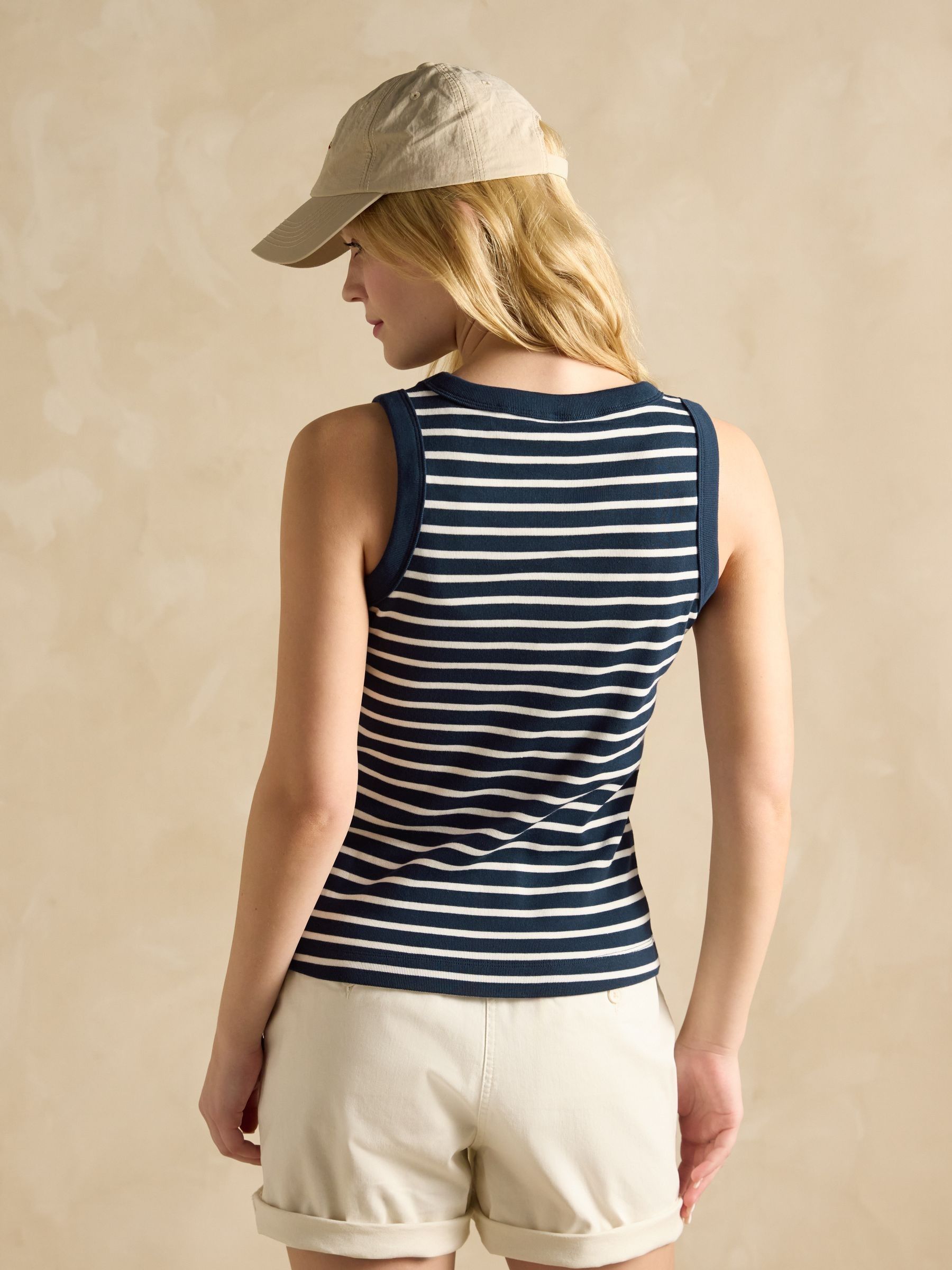 Navy & Cream Striped Premium Ribbed Jersey Vest - Image 2 of 8