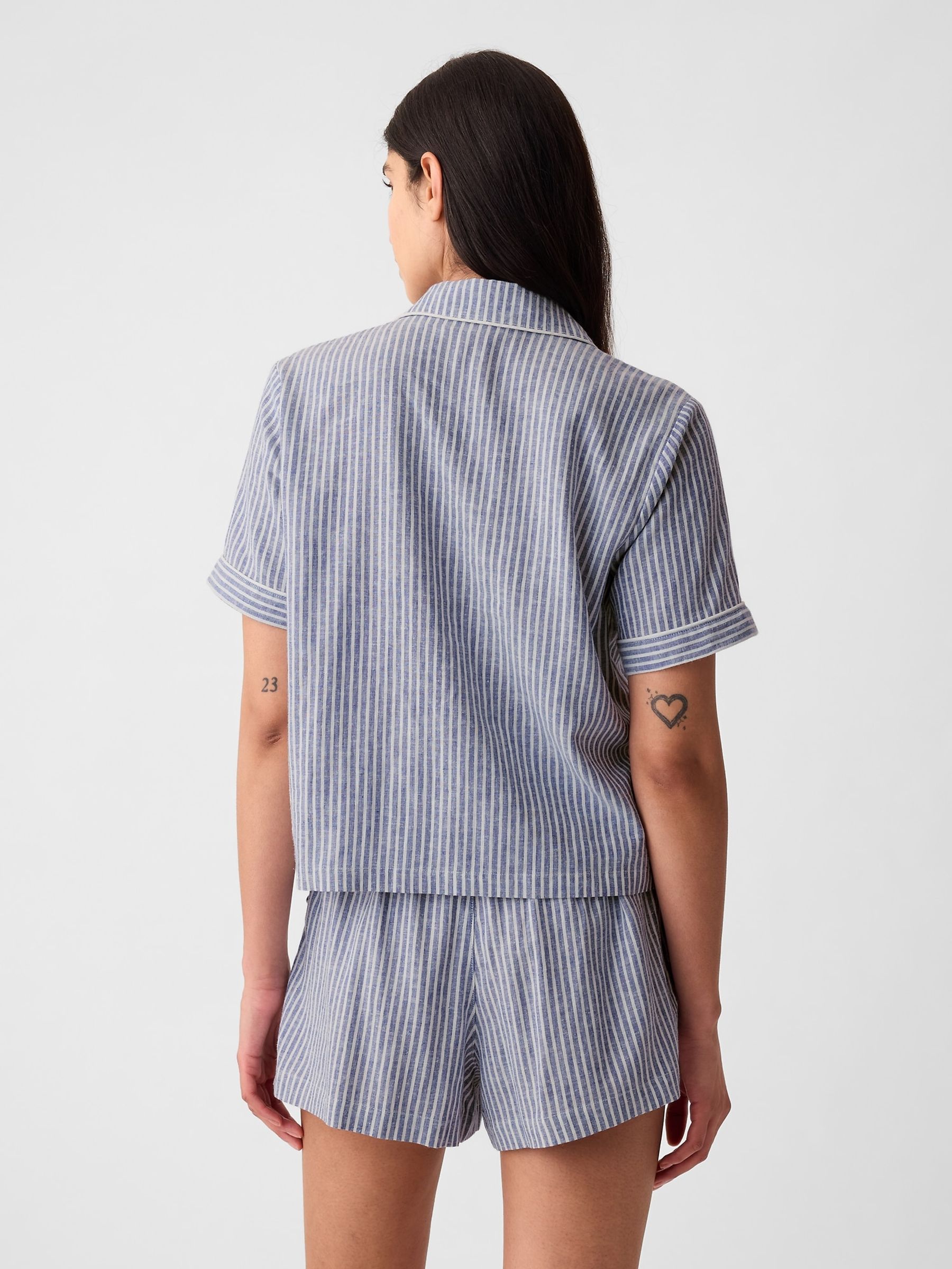 Blue & White Stripe Linen-Blend Pyjama Shirt - Image 2 of 4