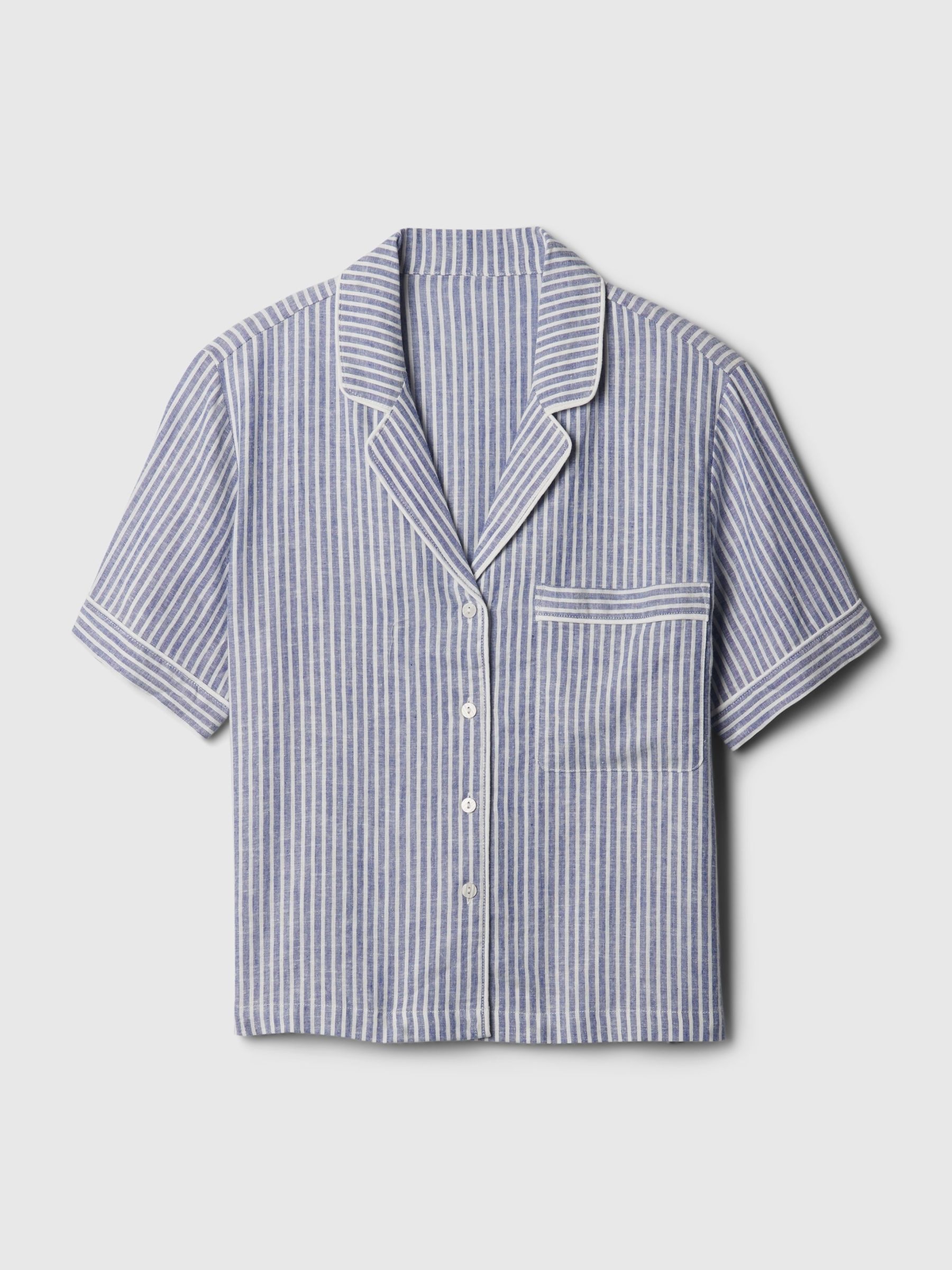 Blue & White Stripe Linen-Blend Pyjama Shirt - Image 4 of 4