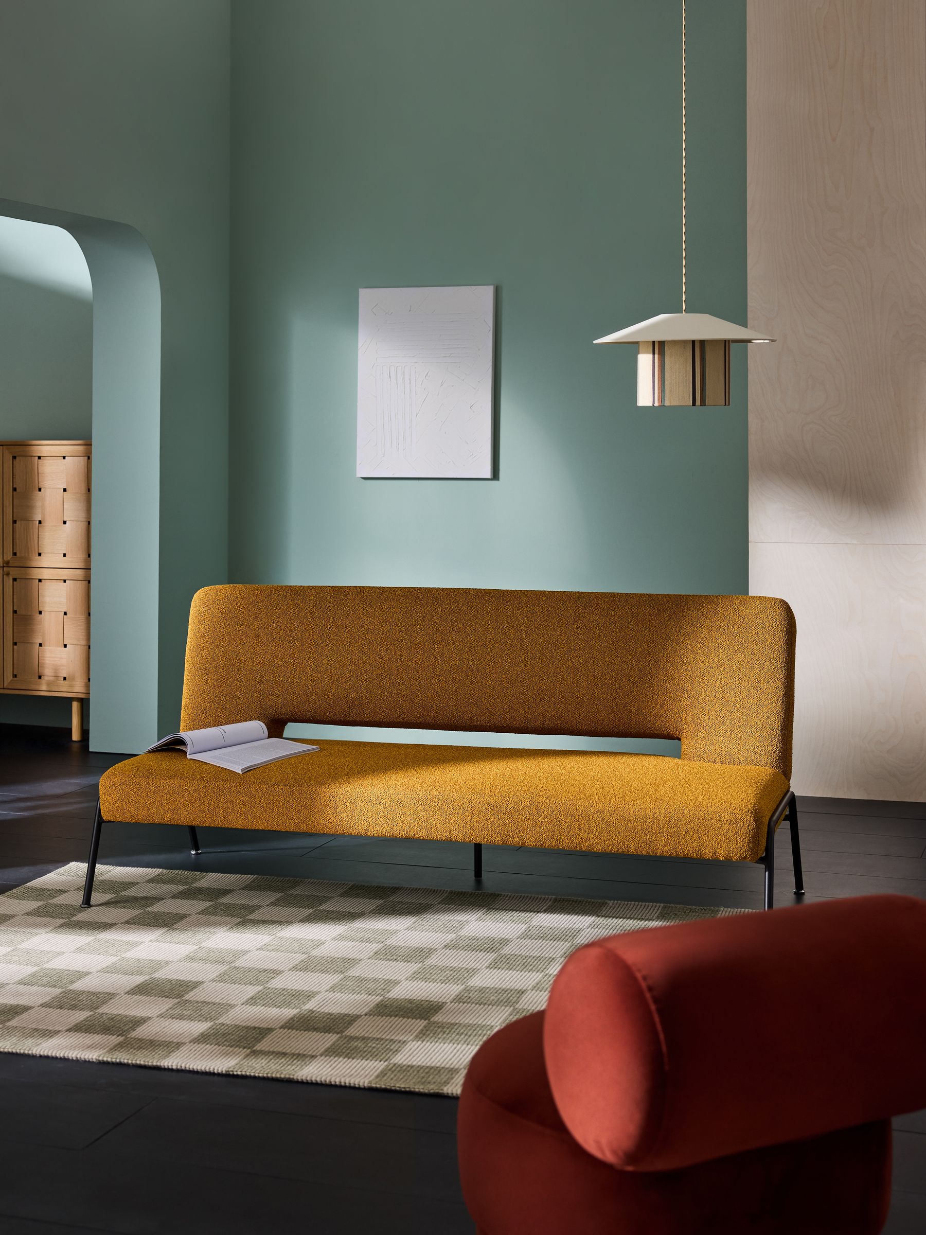 Knox 2 Seater Sofa Bed in Ochre Yellow Pax Boucle - Image 1 of 7